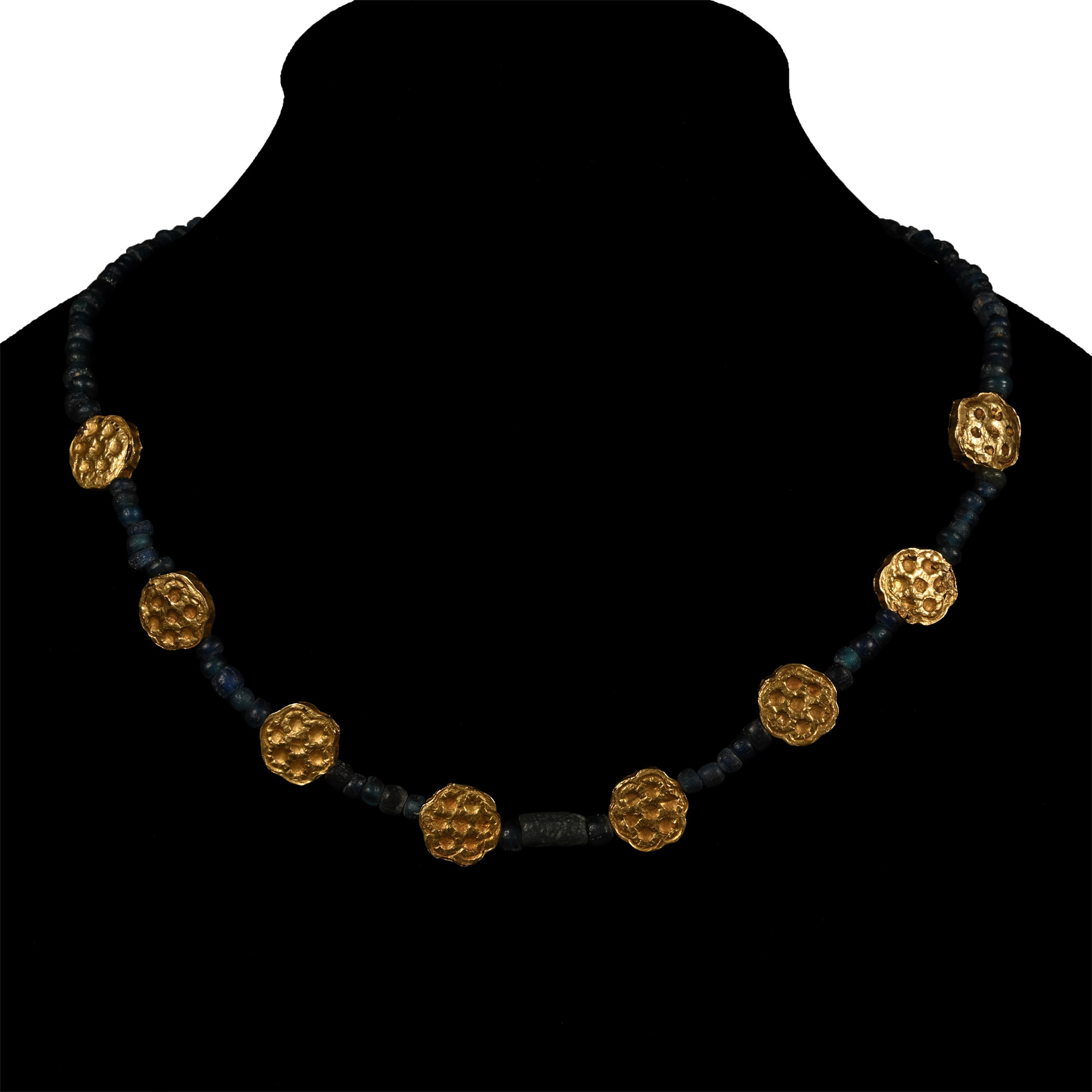 Byzantine Blue Glass Bead Necklace with Gold Elements
