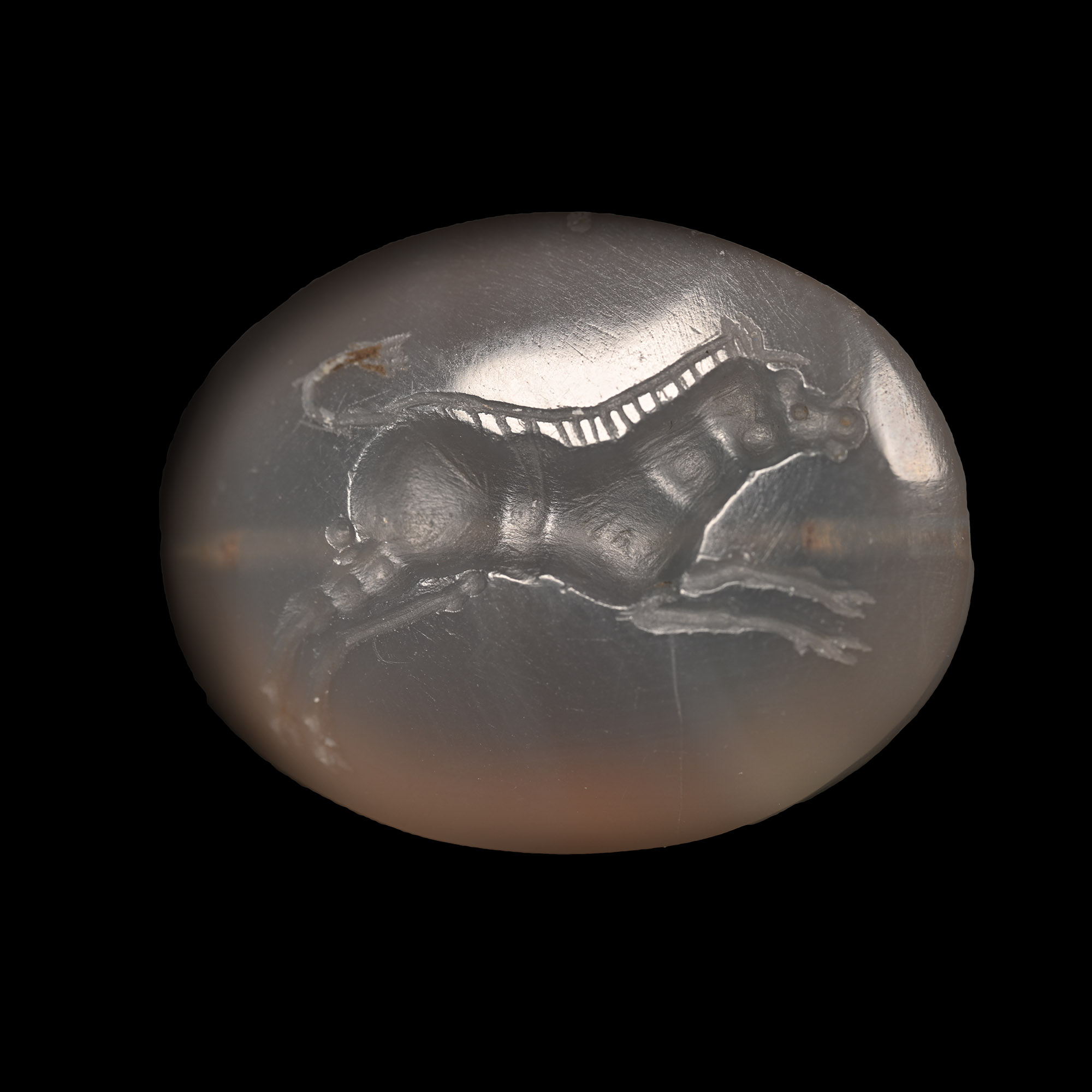 Graeco-Persian Chalcedony Stamp Seal with Striding Boar