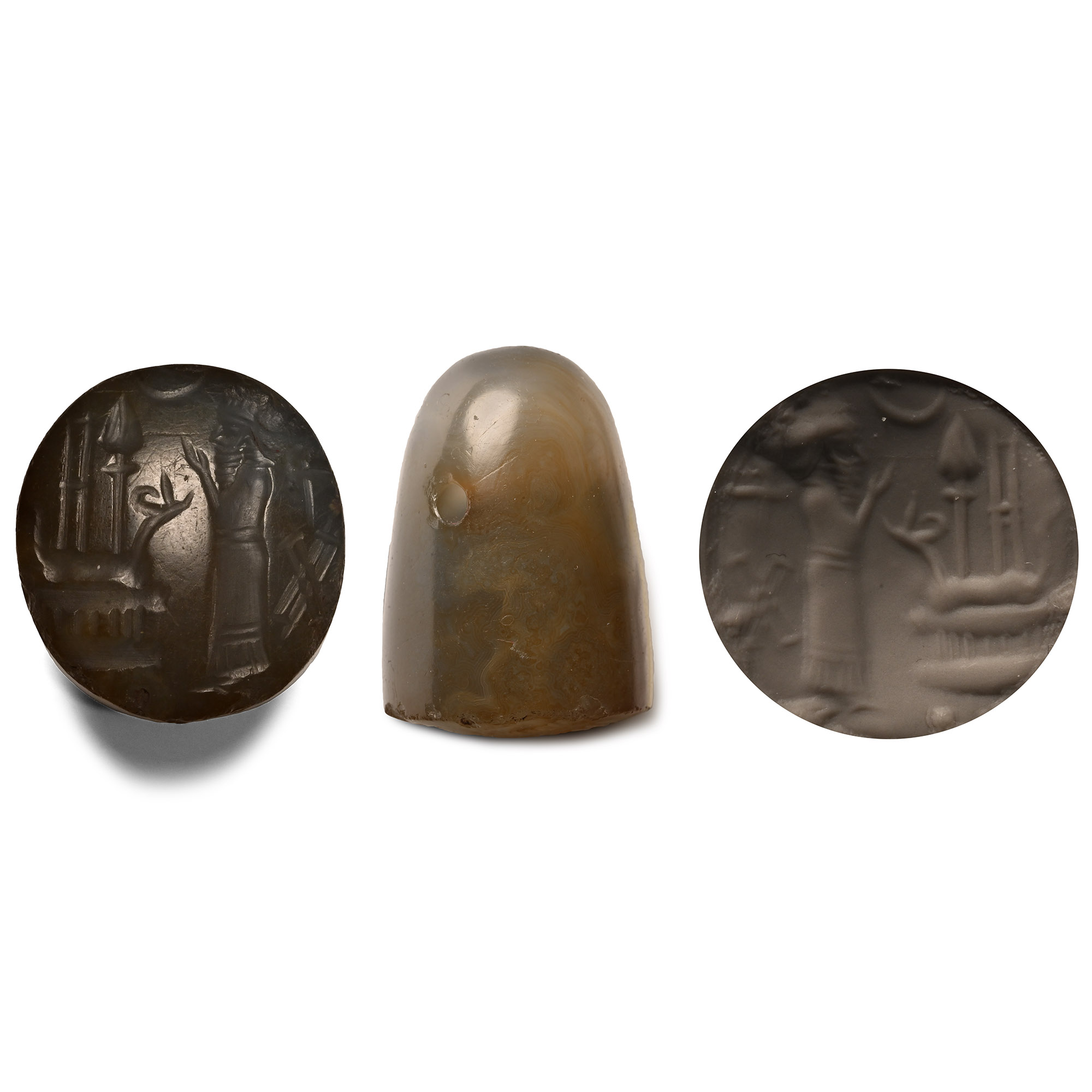 Neo-Babylonian Chalcedony Conoid Stamp Seal with Worshipper