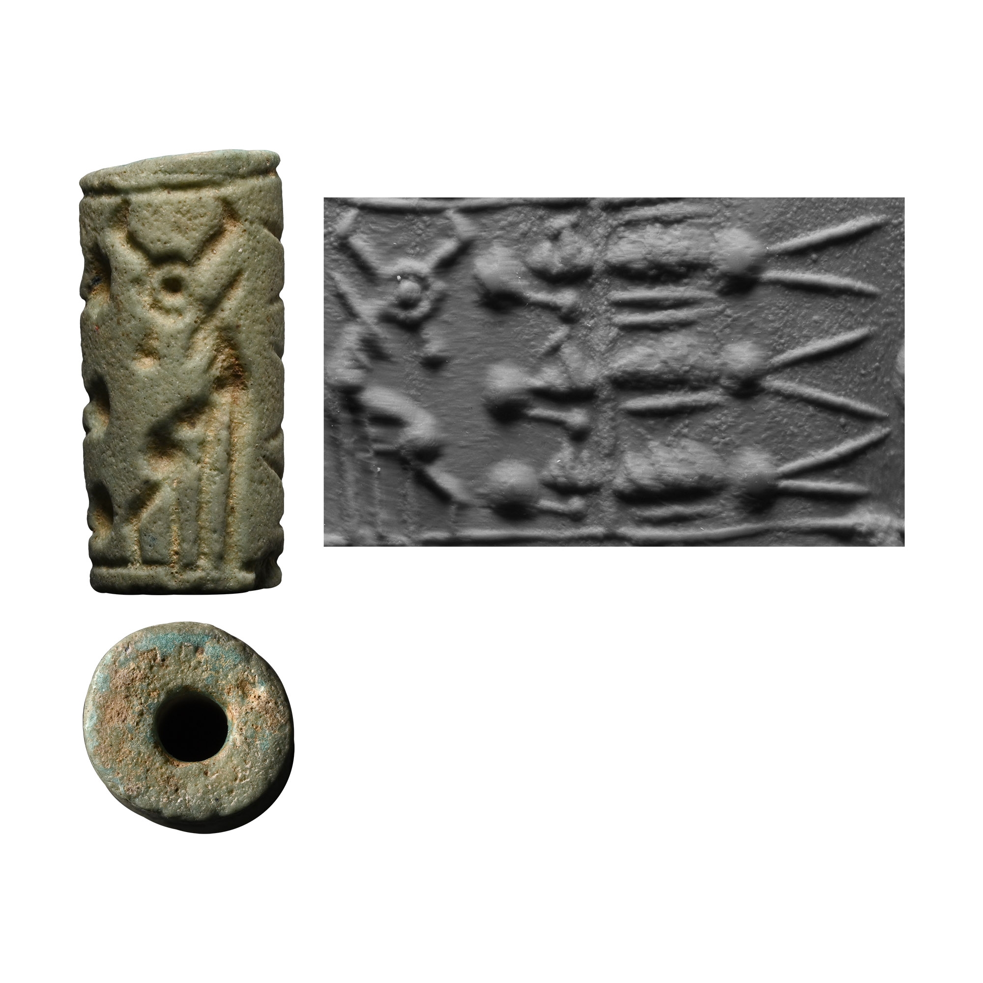 Mitanni Faience Cylinder Seal with Men and Animals