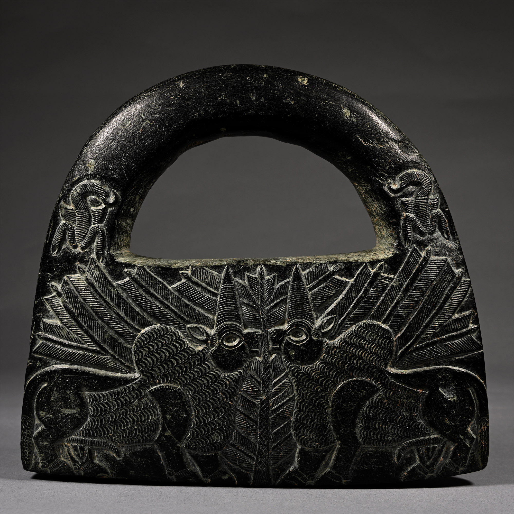 Bactrian Black Steatite 'Hand Bag' Ceremonial Weight