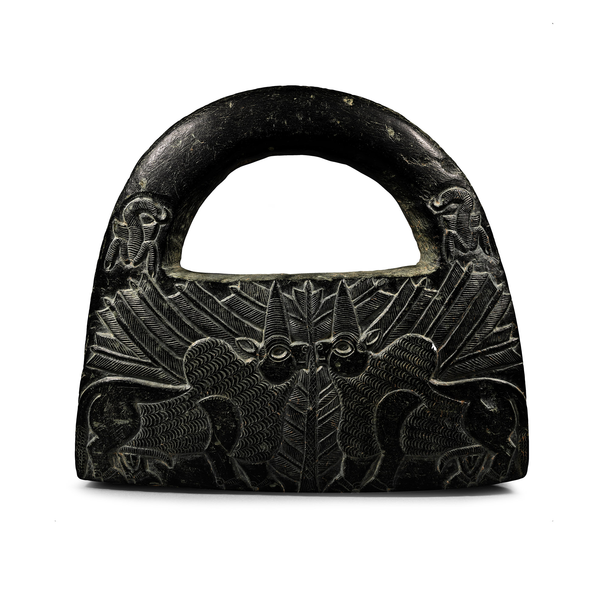 Bactrian Black Steatite 'Hand Bag' Ceremonial Weight