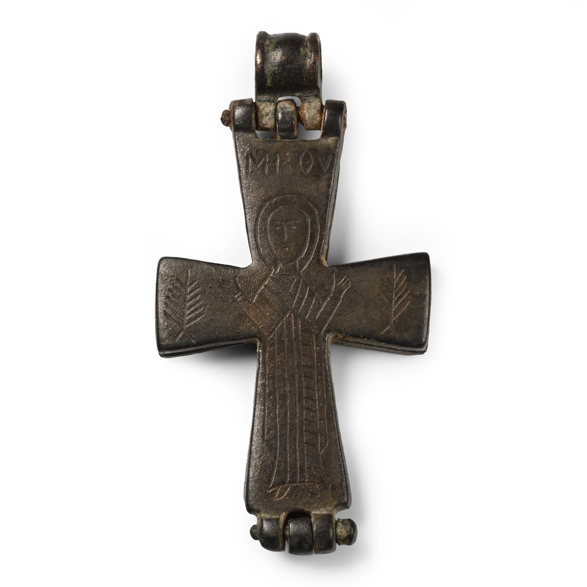 Byzantine Bronze Reliquary Cross Pendant