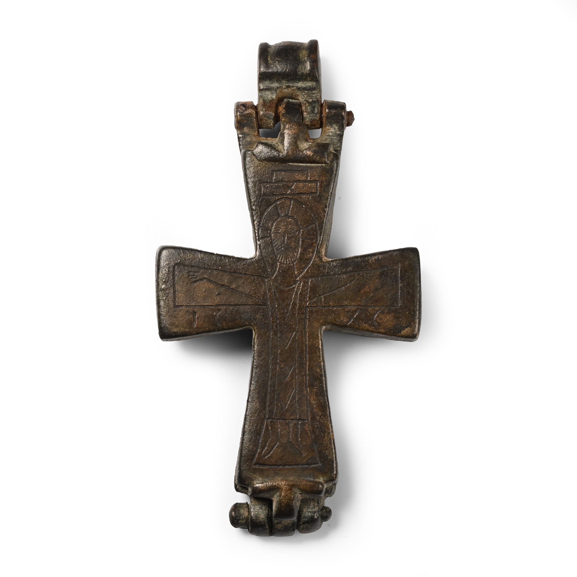 Byzantine Bronze Reliquary Cross Pendant