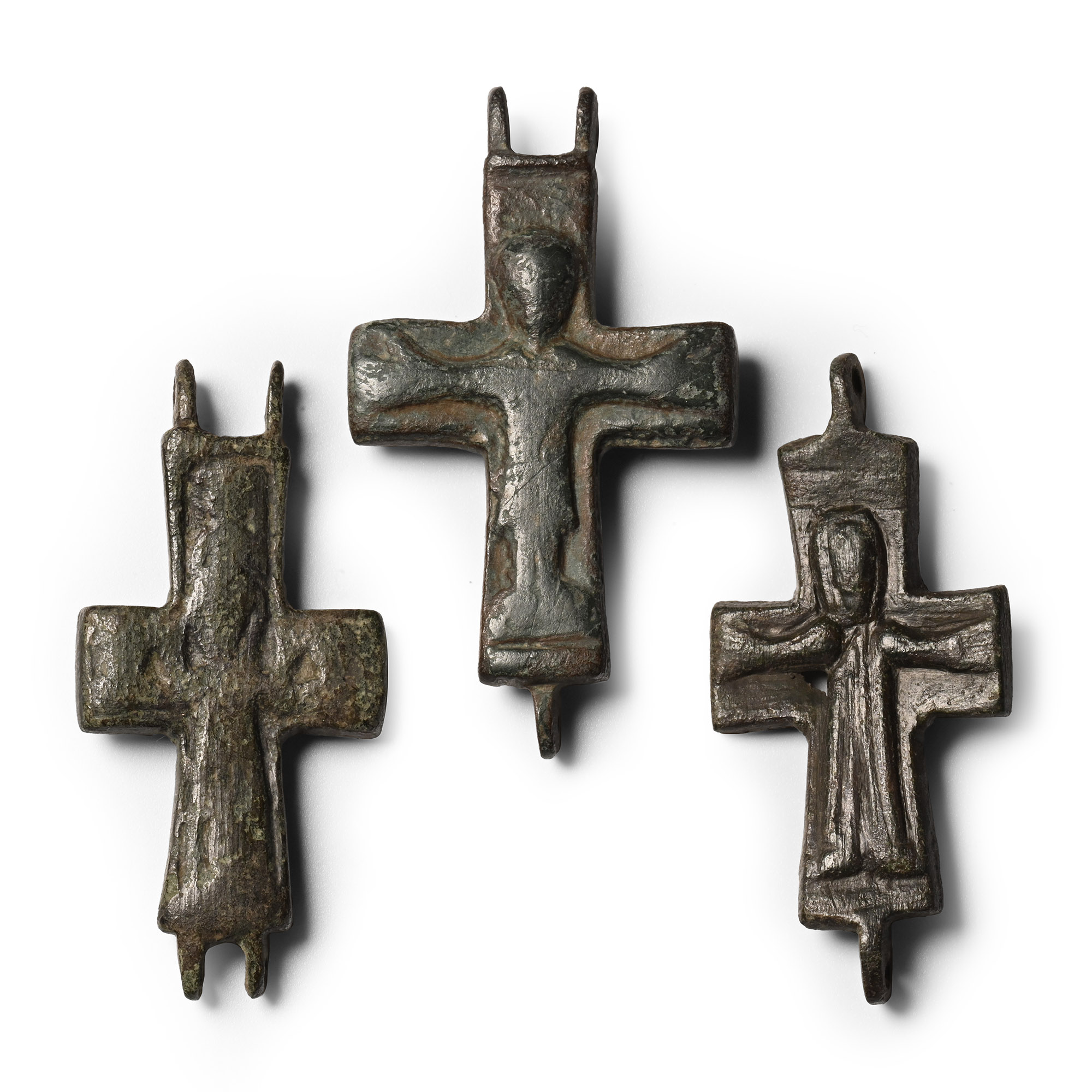 Byzantine Bronze Reliquary Cross Pendant Plate Group