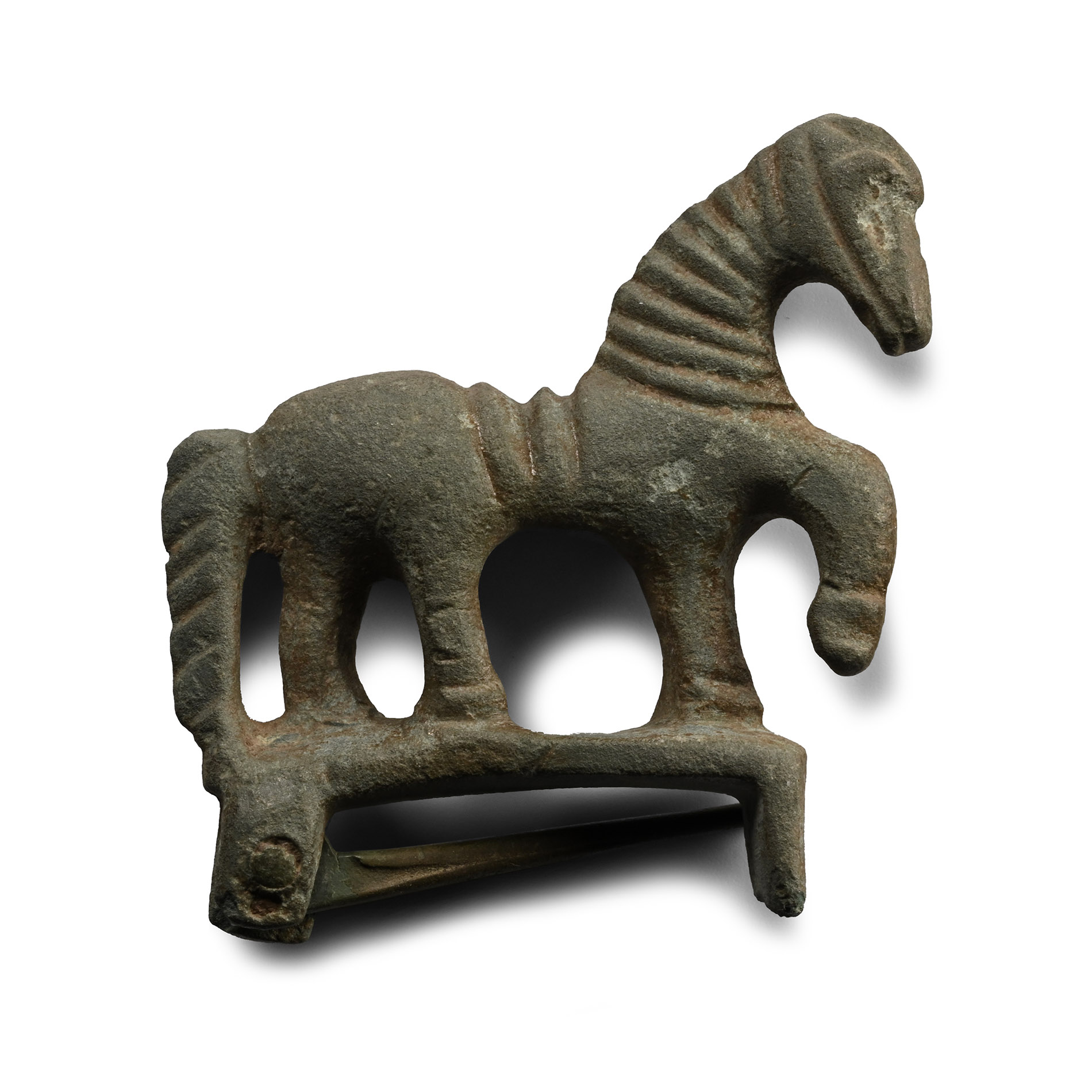 Roman Bronze Prancing Horse Brooch