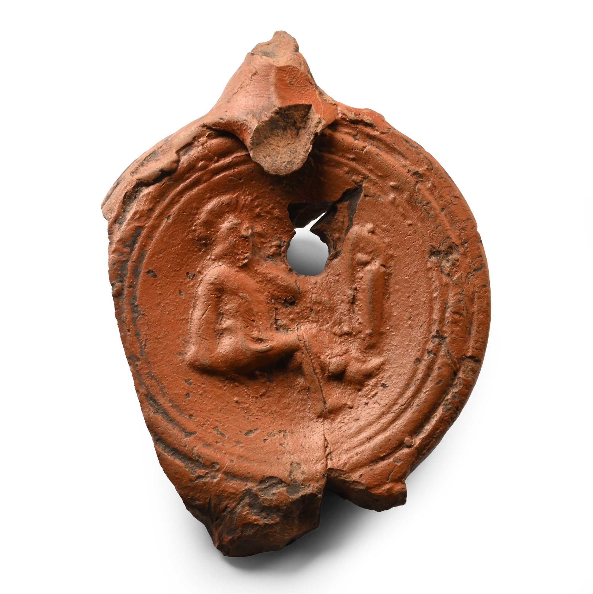 Roman Terracotta Lamp Fragment with Gladiator
