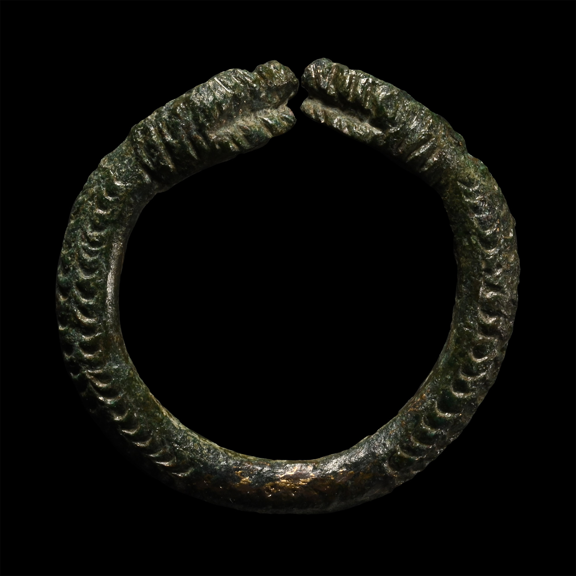 Romano-Egyptian Bronze Ring with Snake Heads