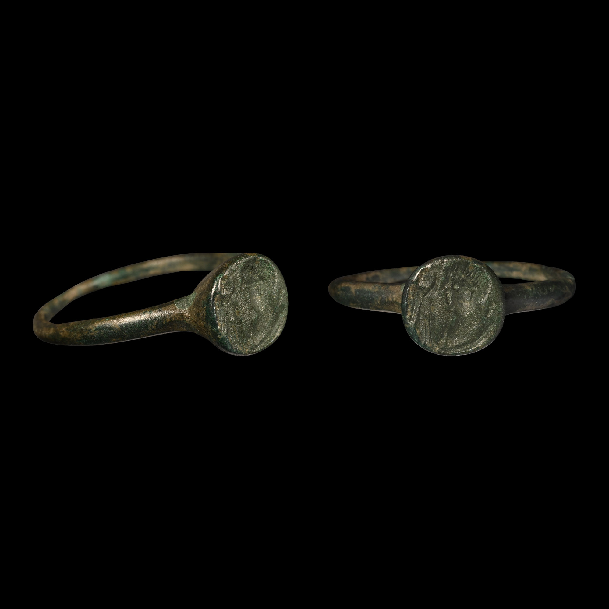 Large Roman Bronze Ring with Bust of Lucinius