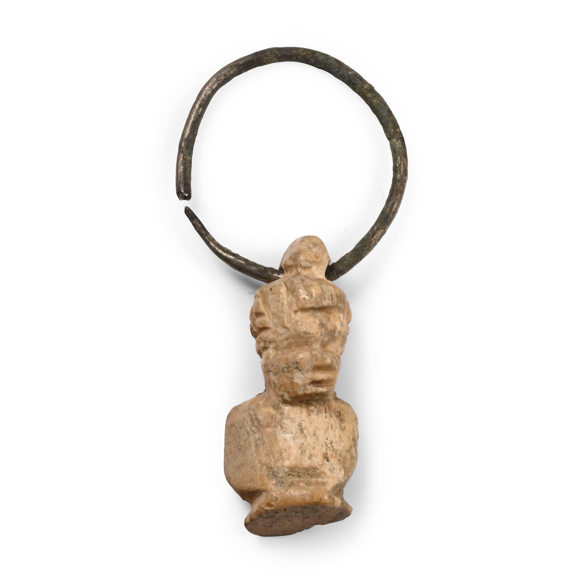 Roman Bone African Male Bust on Silver Hoop