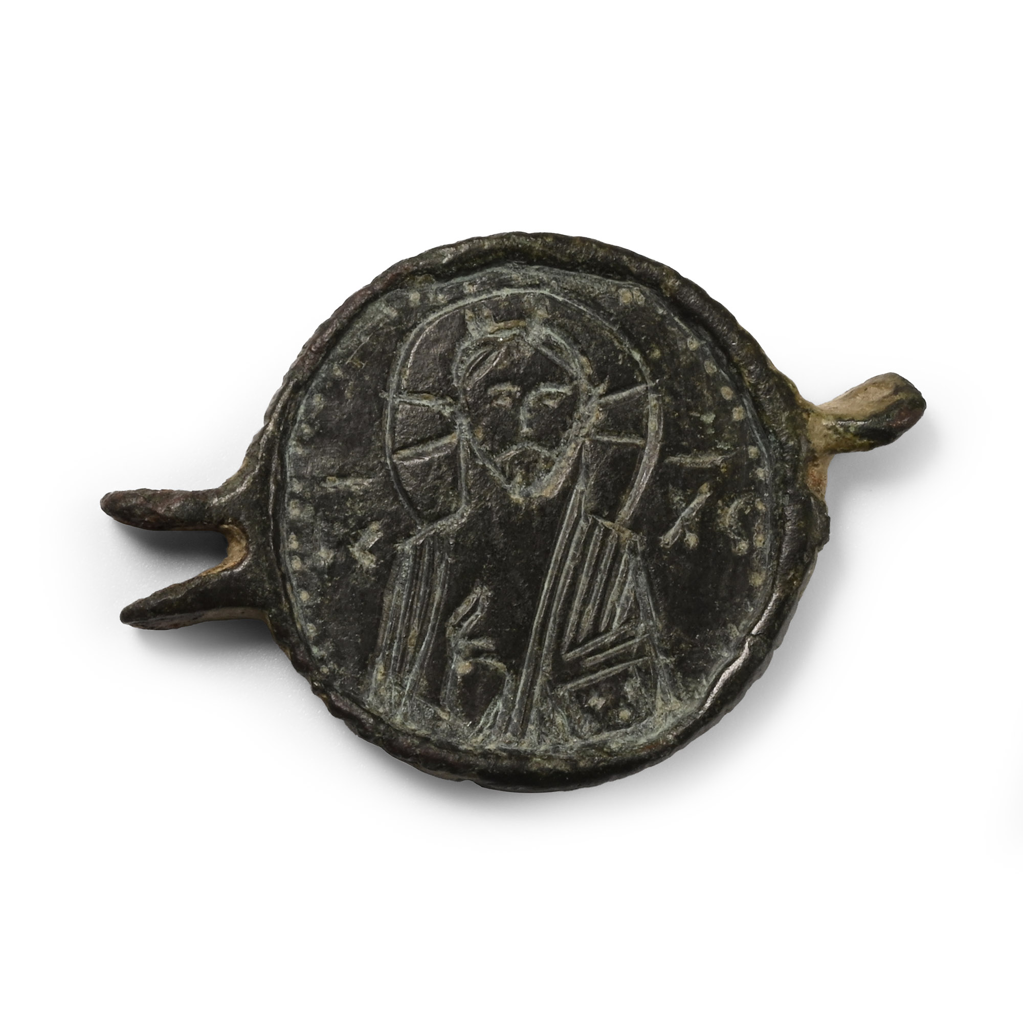 Byzantine Bronze Belt Link with Christ and Saint