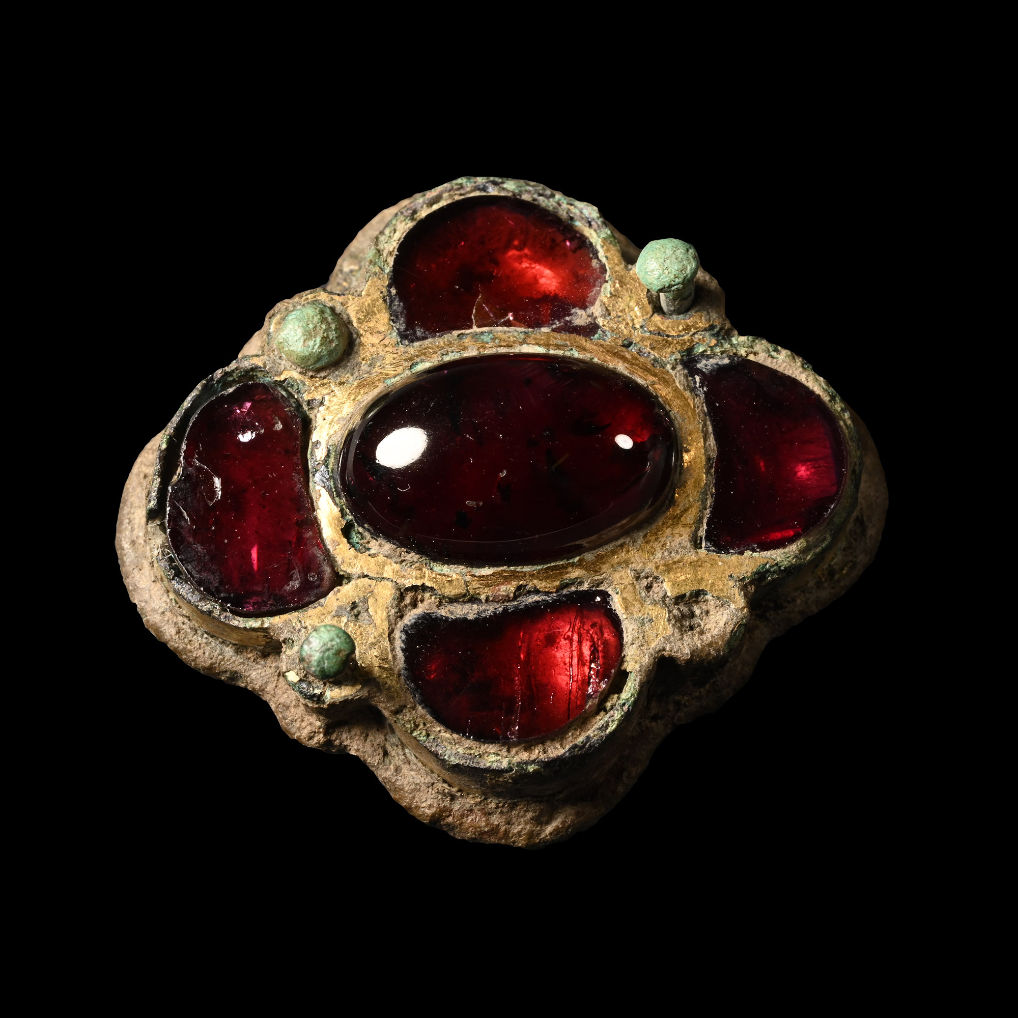 Gothic Gilt Bronze Mount with Garnet Cabochons