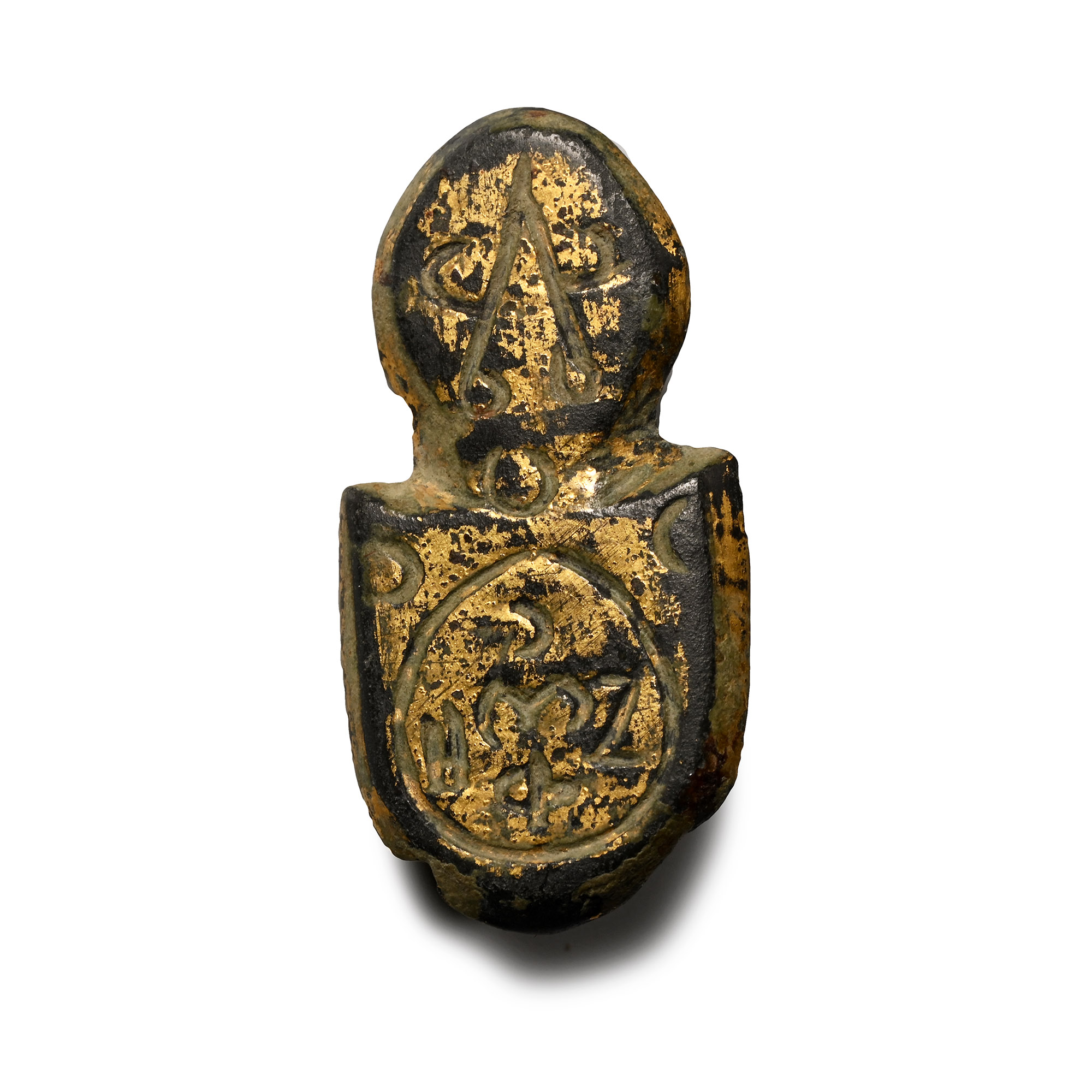 Byzantine Gilt Bronze Mount with Inscription