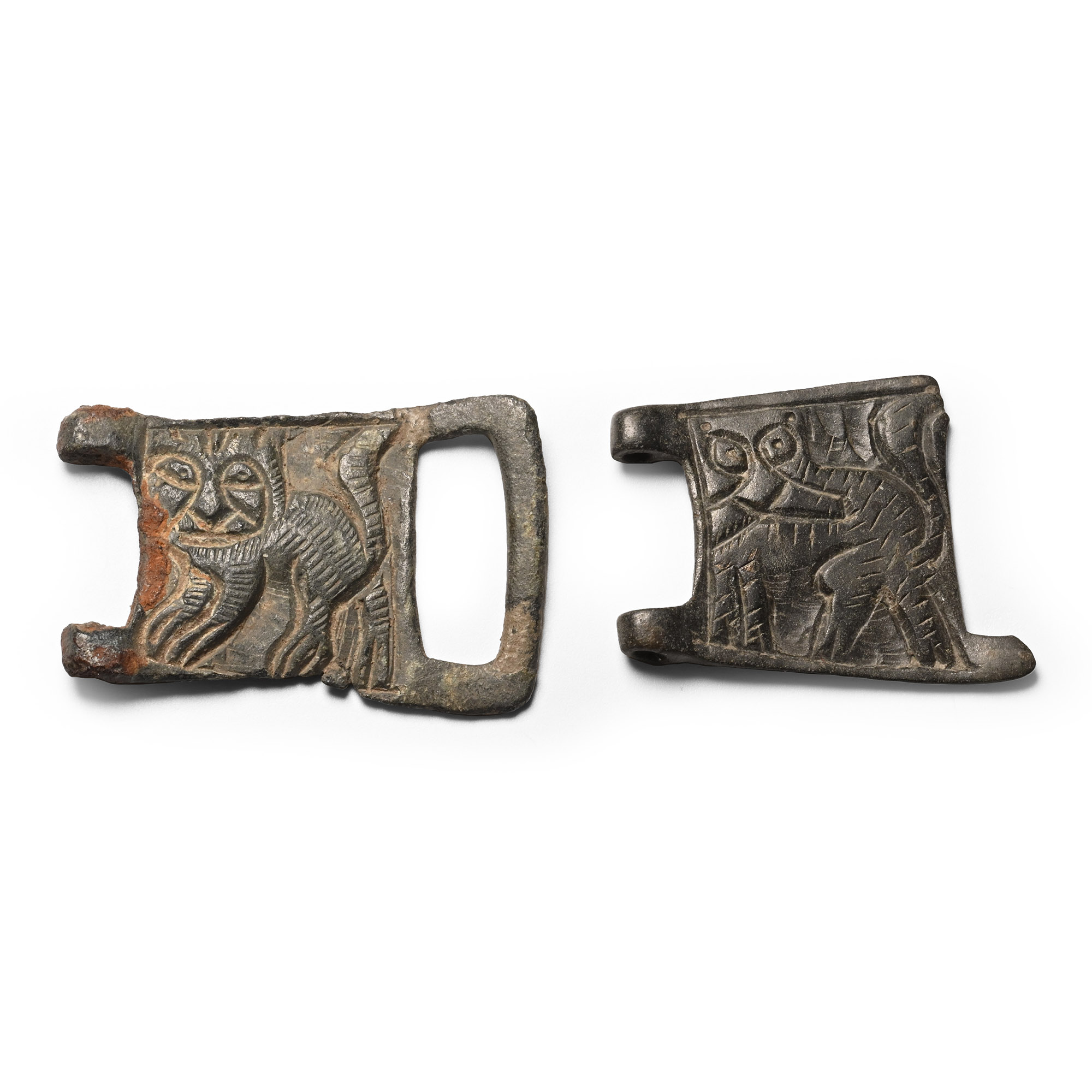 Byzantine Bronze Belt Plate Group with Lions