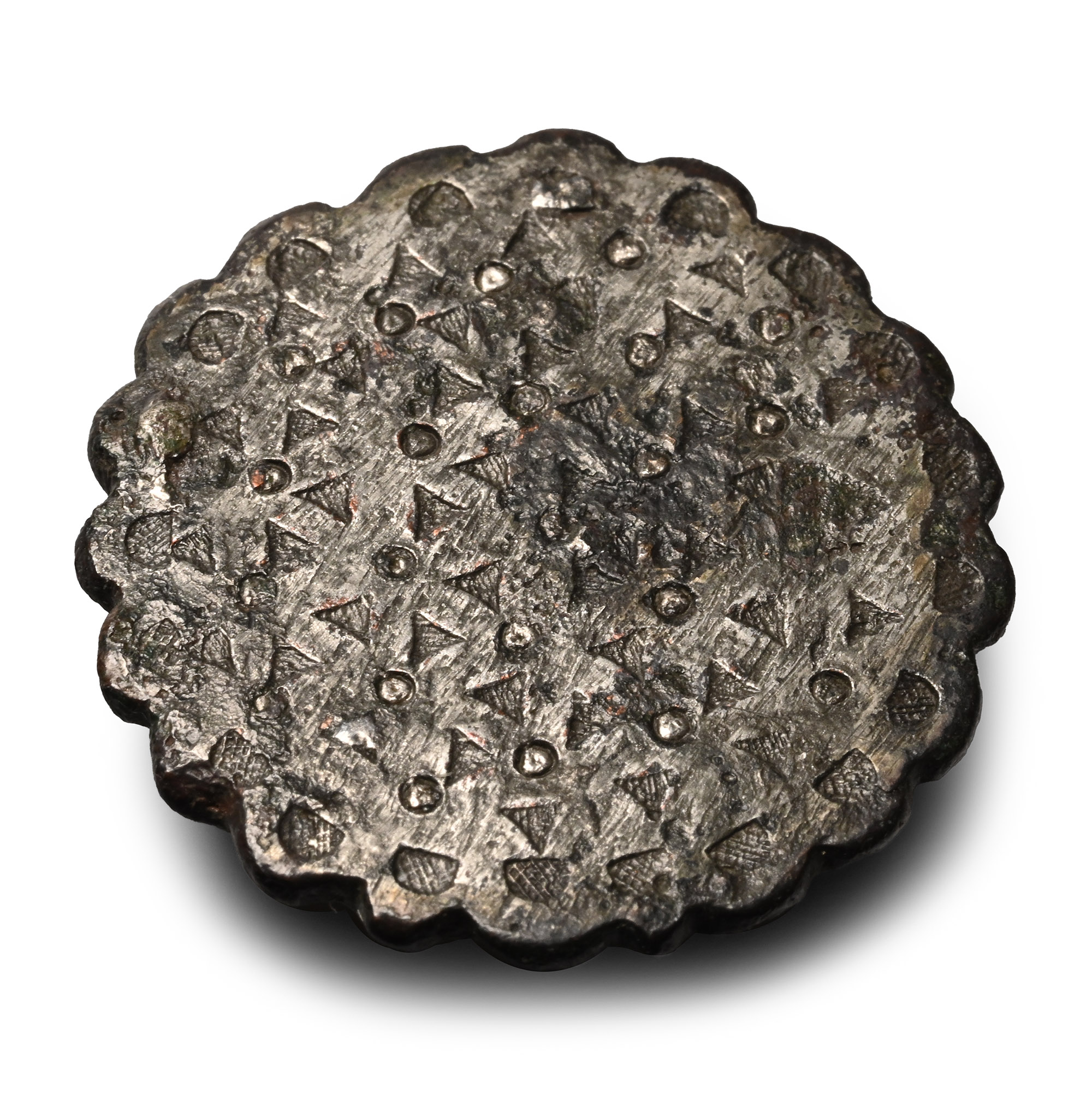 Viking Age Silvered Bronze Stud with Stamped Decoration