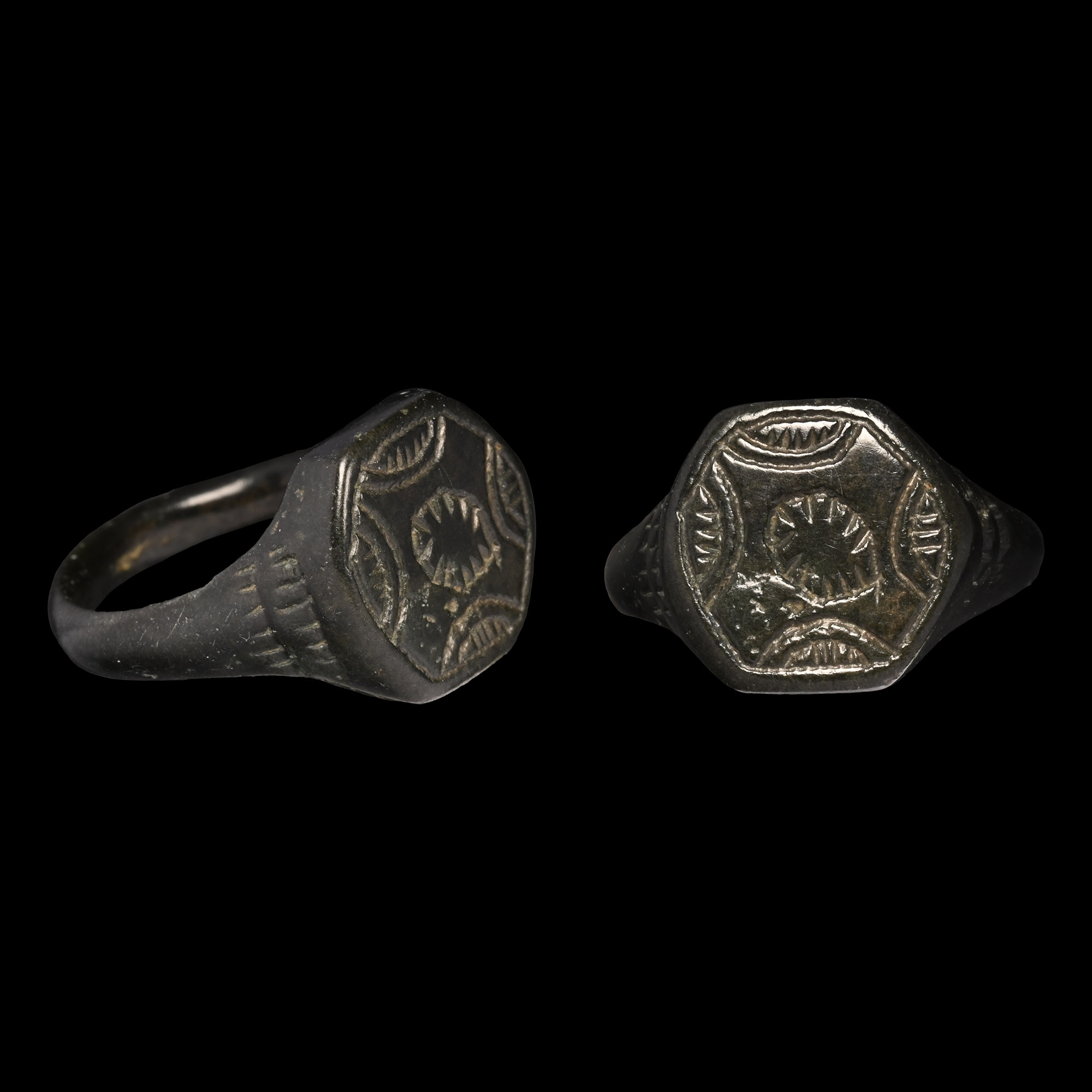 Medieval Bronze Decorated Signet Ring