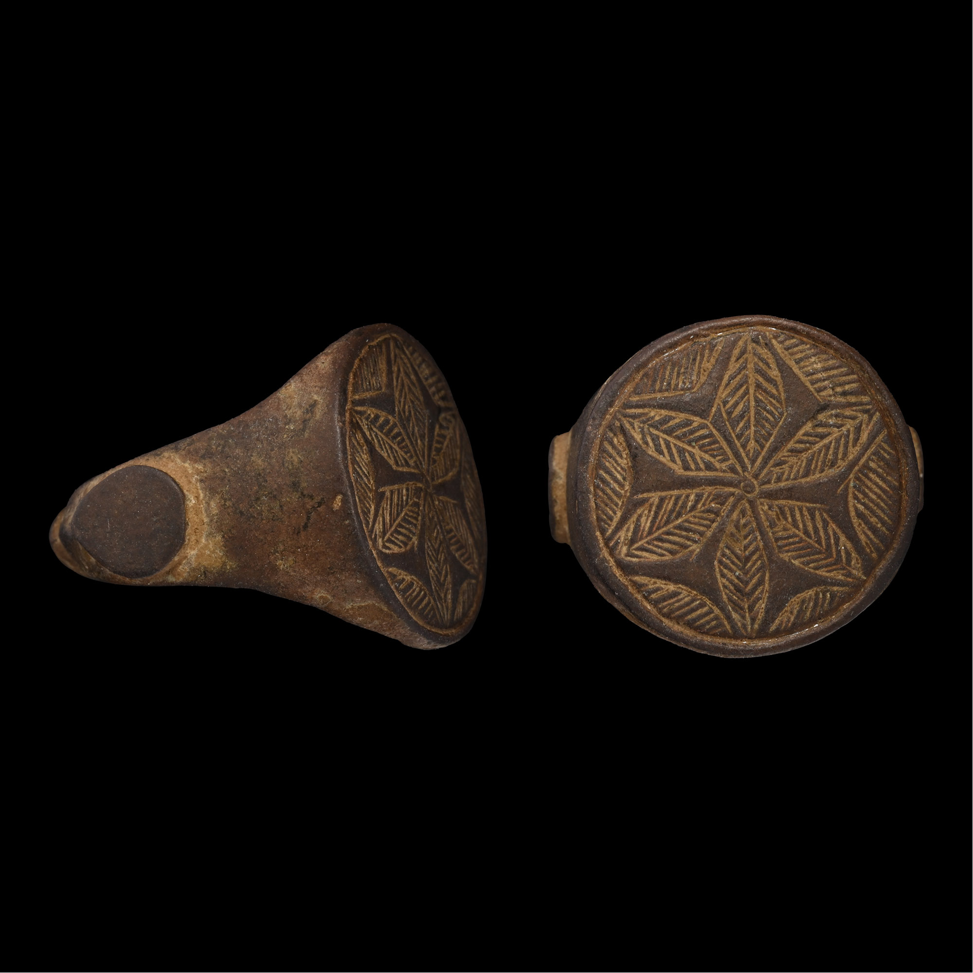 Large Medieval Decorated Bronze Signet Ring