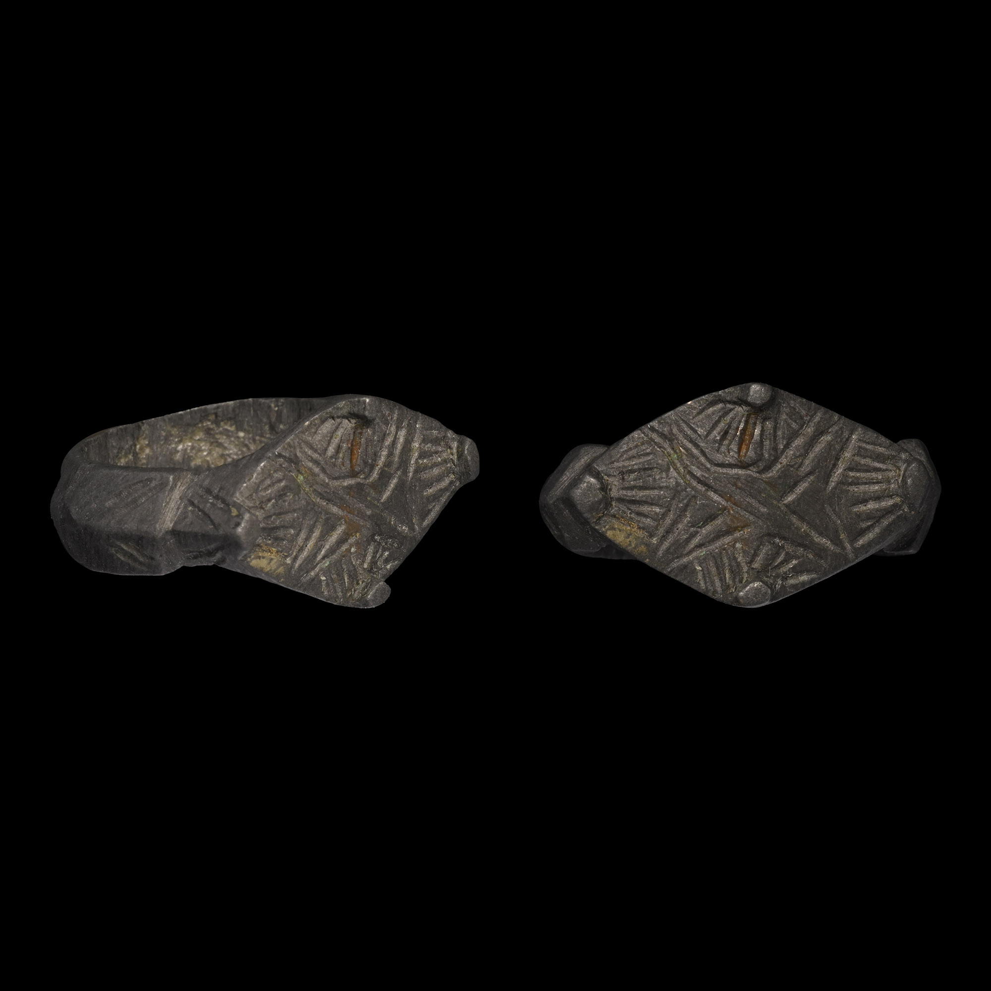 Large Medieval Bronze Decorated Signet Ring