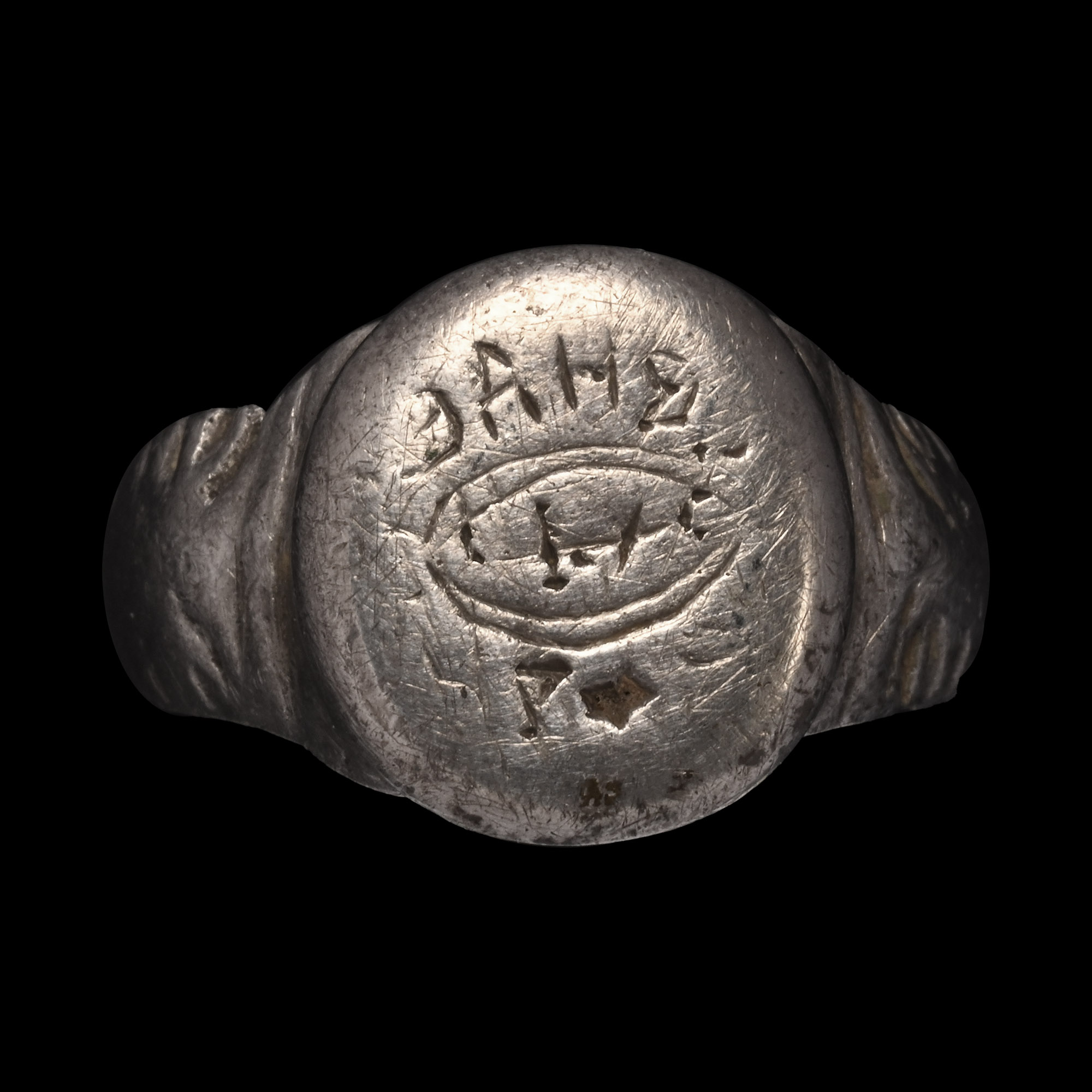 Large Medieval Silver Decorated Ring with Inscription