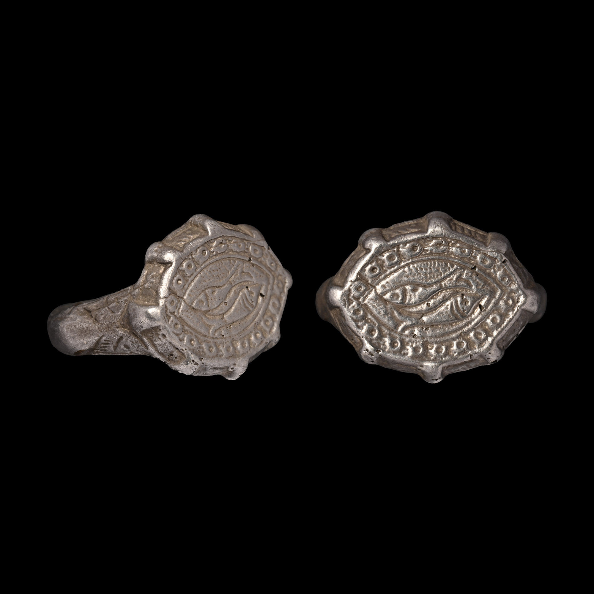 Large Medieval Silver Ring with Fish