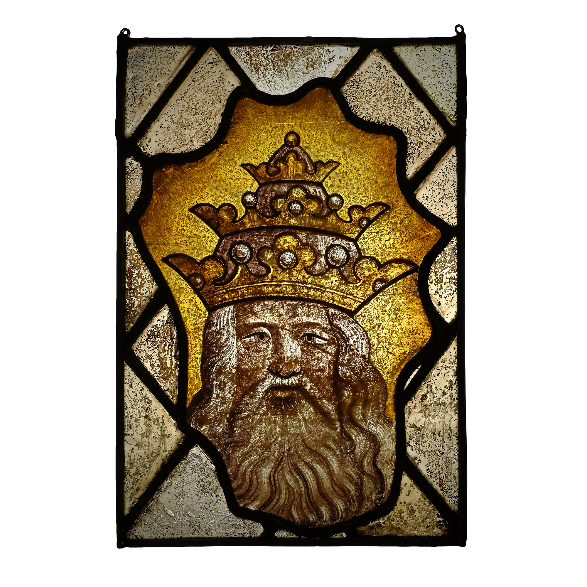 Large Medieval Stained Glass Panel Depicting God the Father