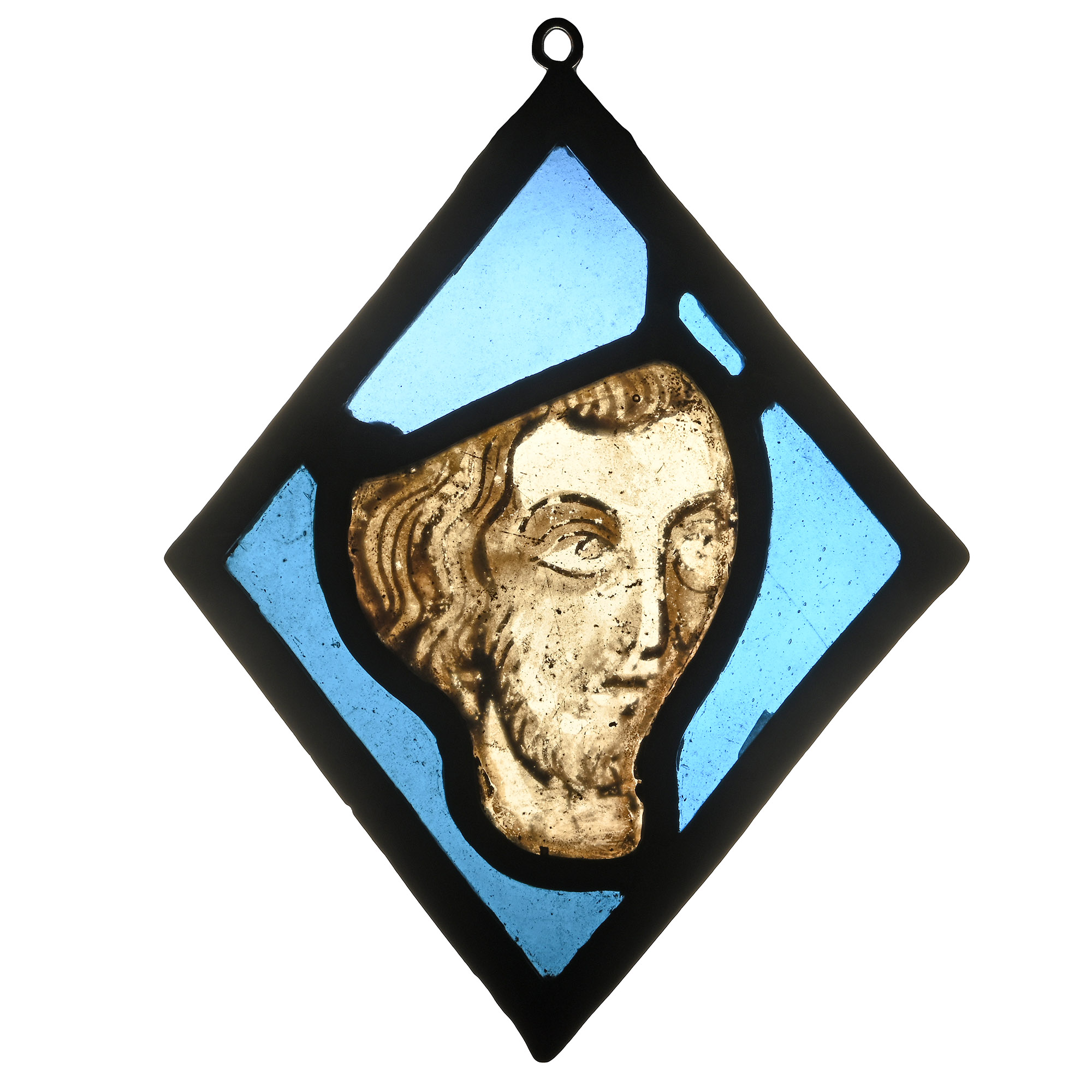 Medieval Stained Glass Panel with Head of a Man