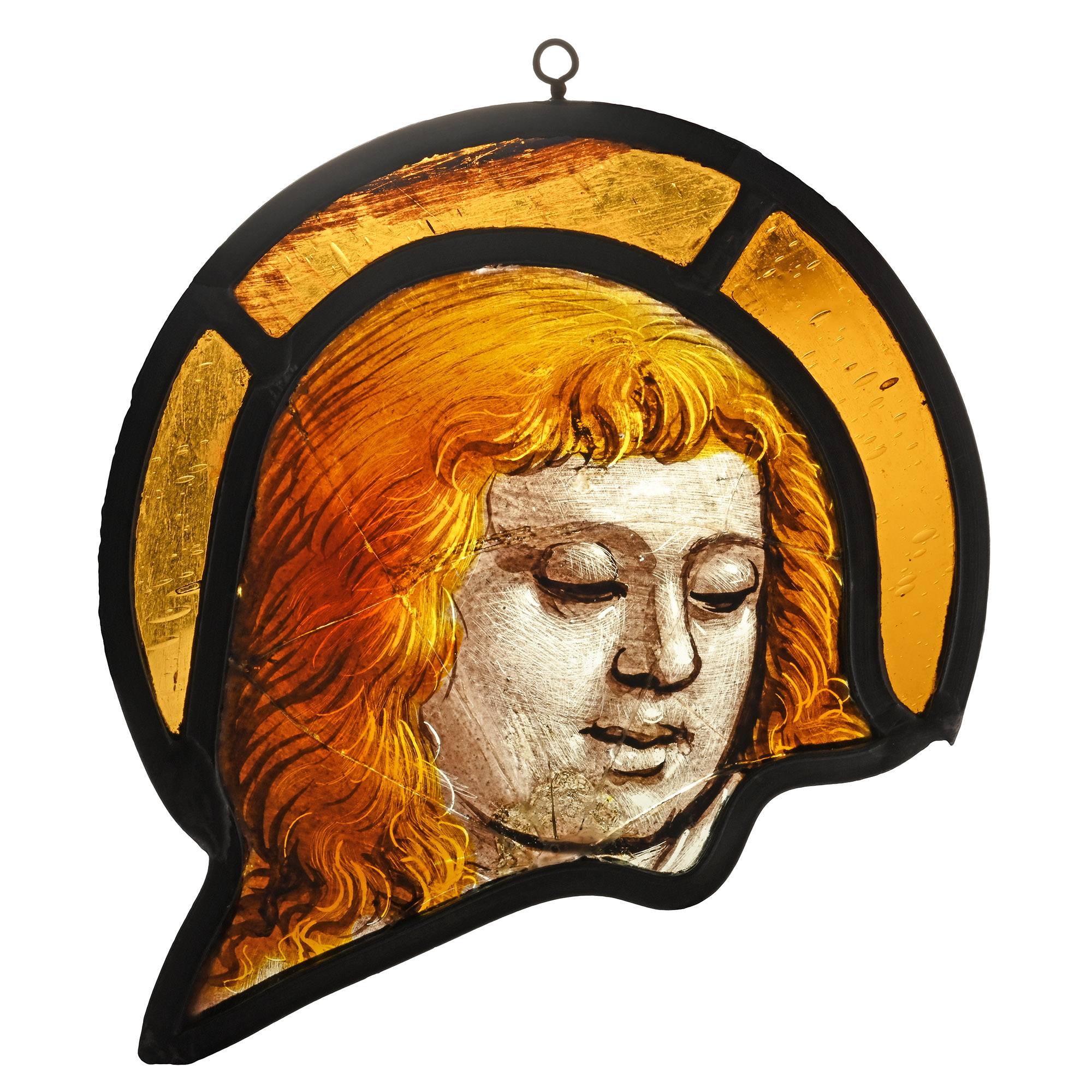 Renaissance Stained Glass Panel of the Head of Saint John