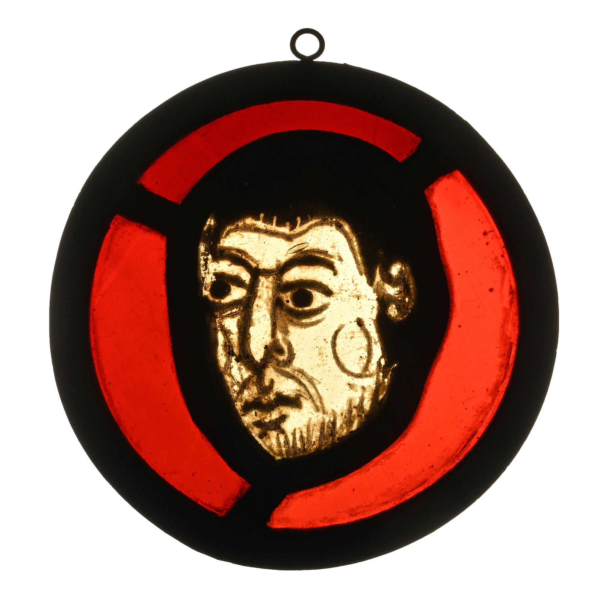 Medieval Stained Glass Panel of a Bearded Man