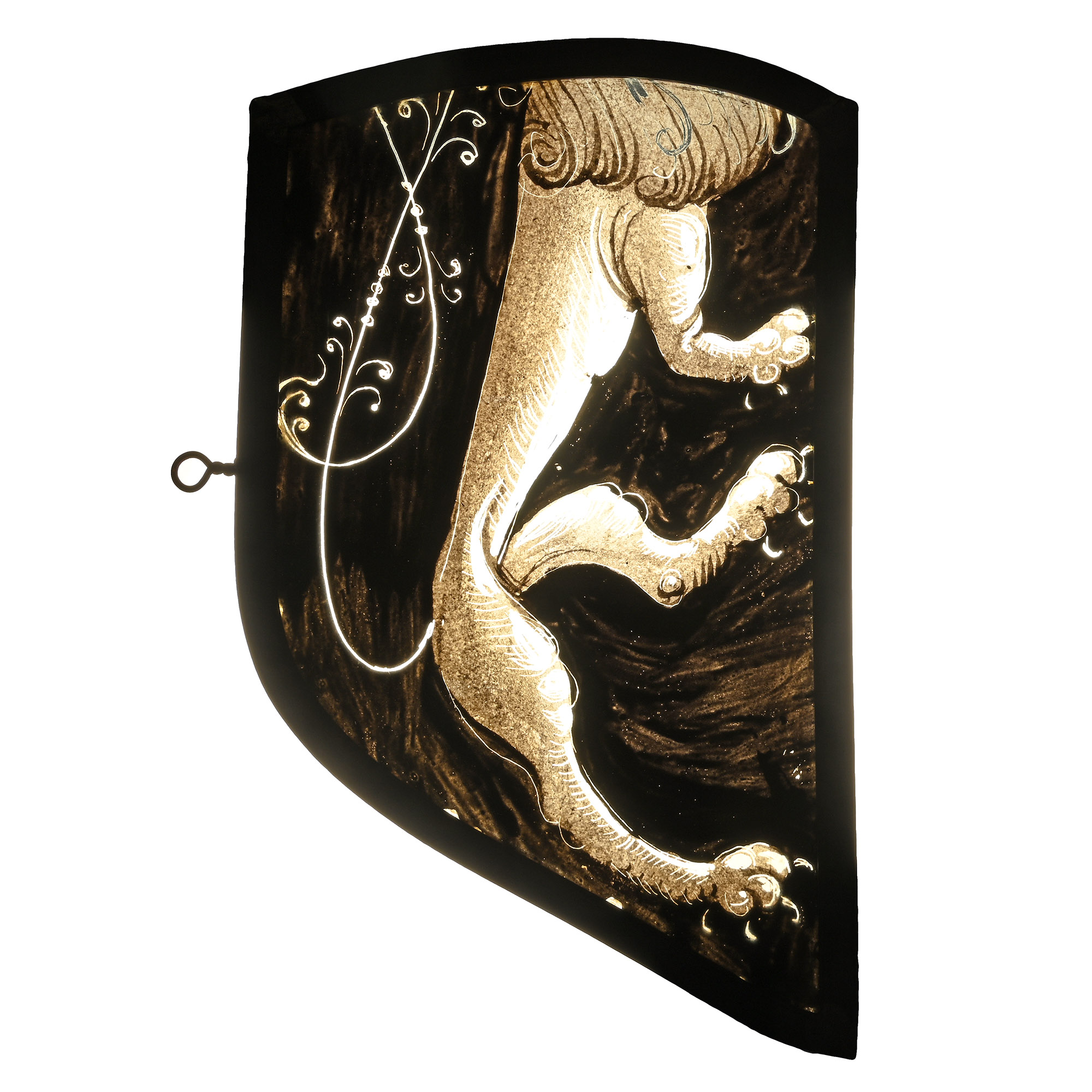 Medieval Stained Glass Panel with White Lion