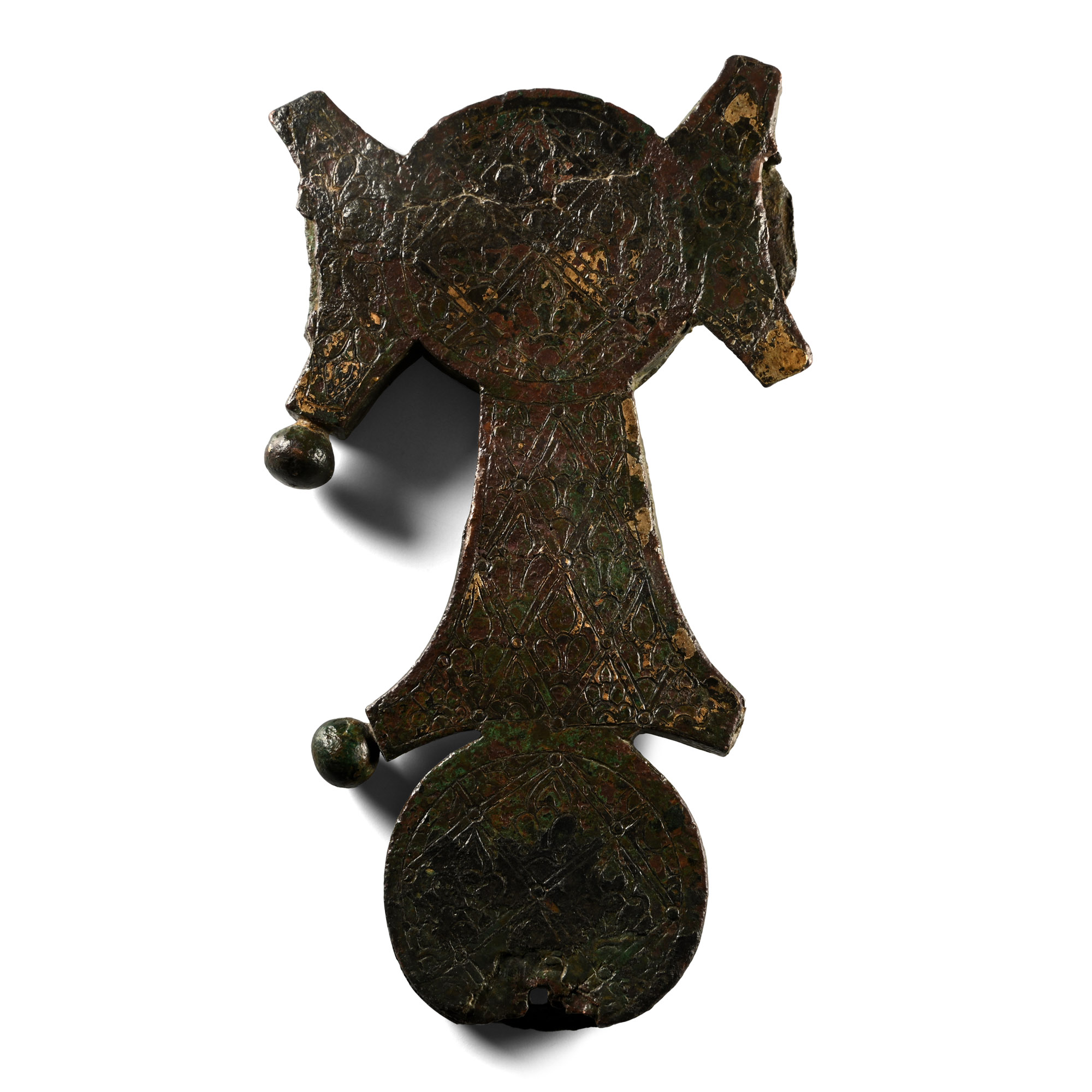 Byzantine Gilt Bronze Altar Cross with Two Medallions