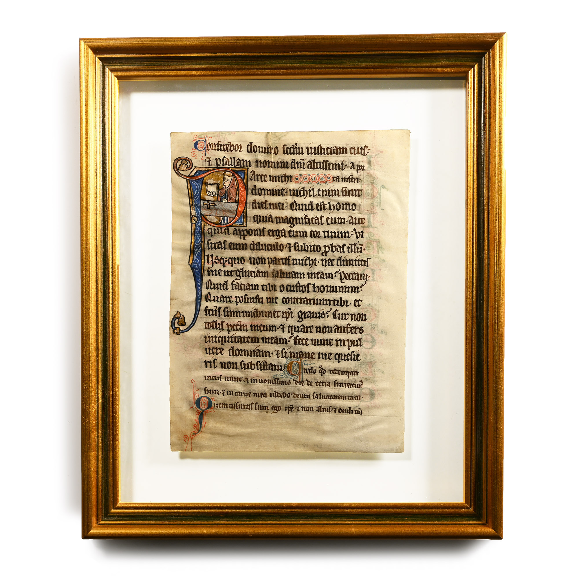 Medieval Manuscript with Historiated 'Parce Mihi' with a Priest at an Altar