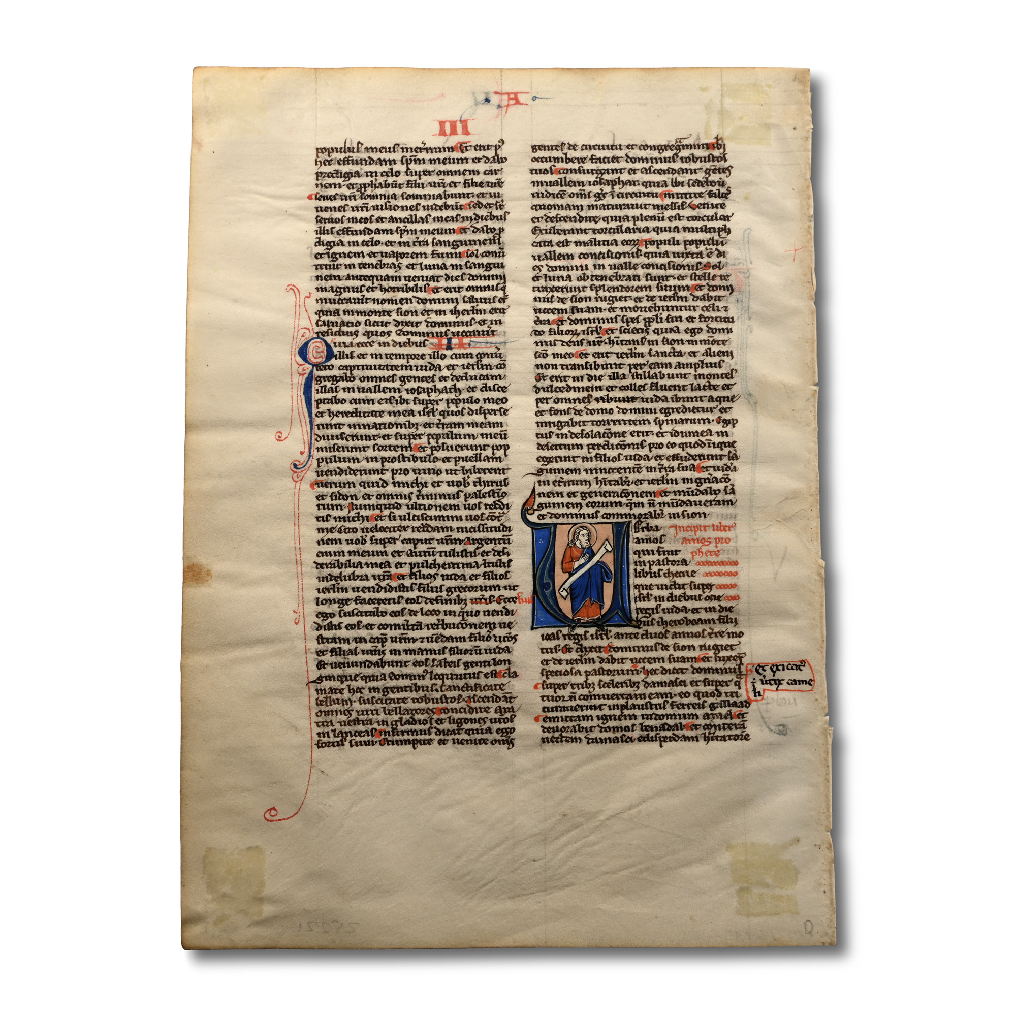 Medieval 'Book of Amos' Manuscript Leaf from a Latin Bible