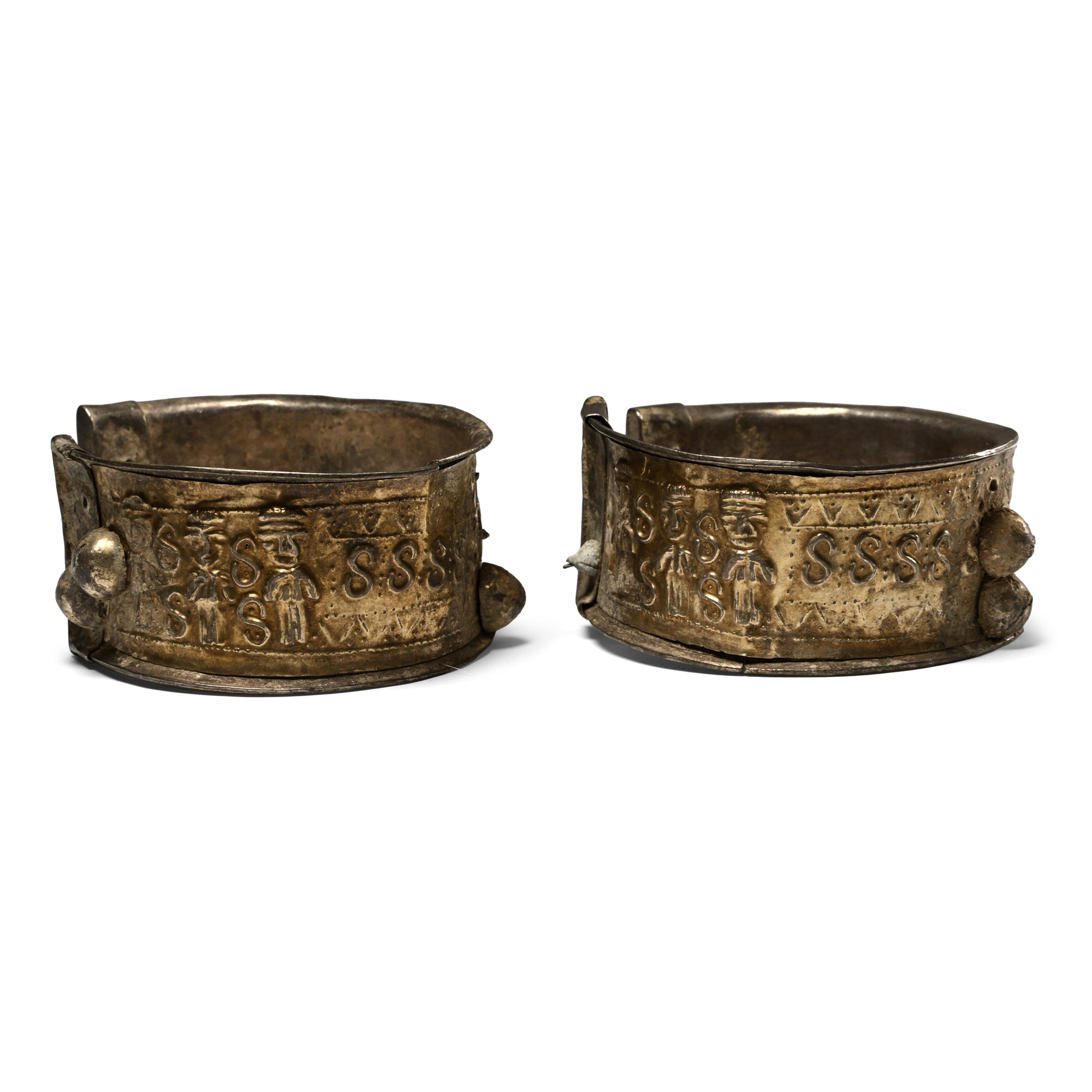 Post Achaemenid Silver Bracelet Pair with Figures