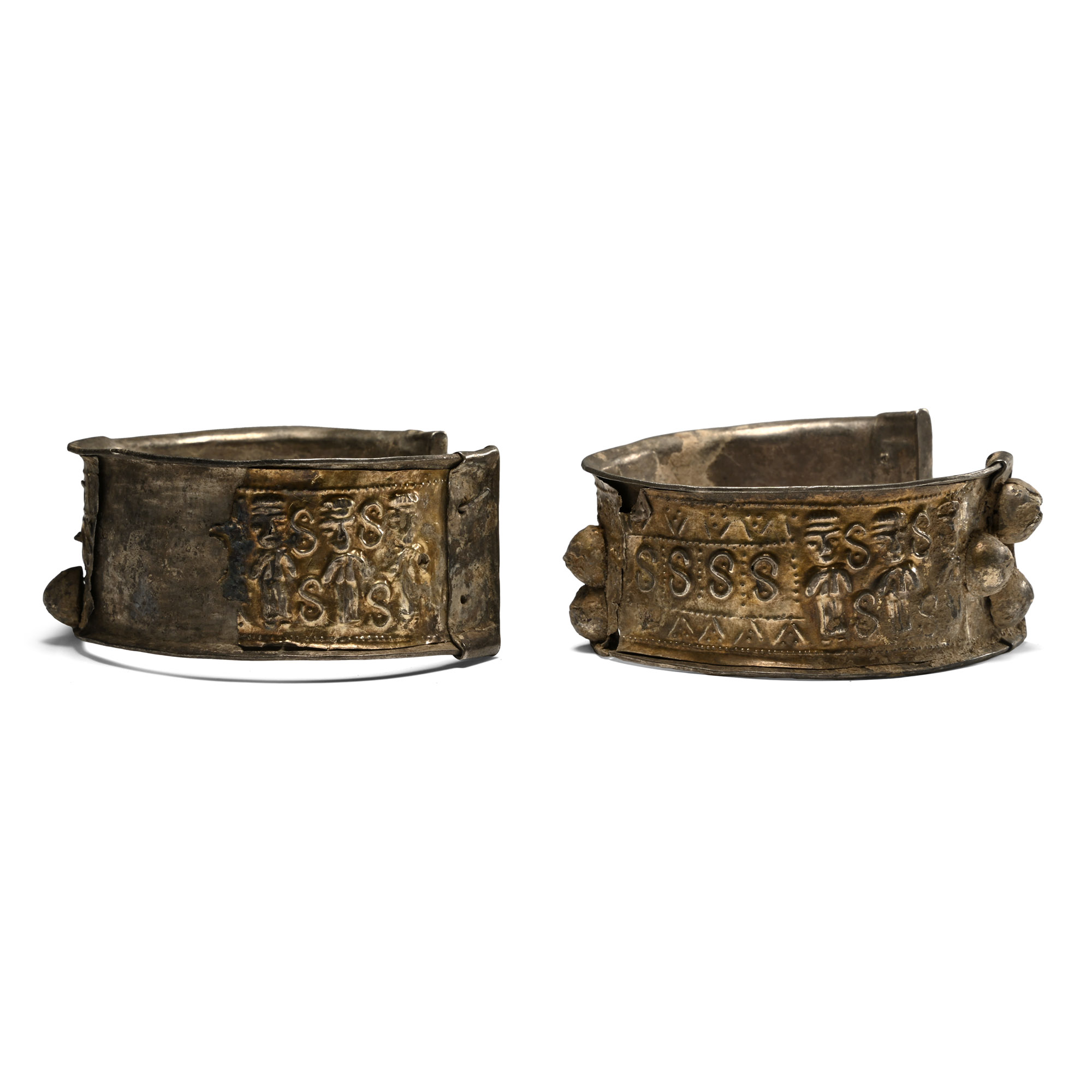 Post Achaemenid Silver Bracelet Pair with Figures