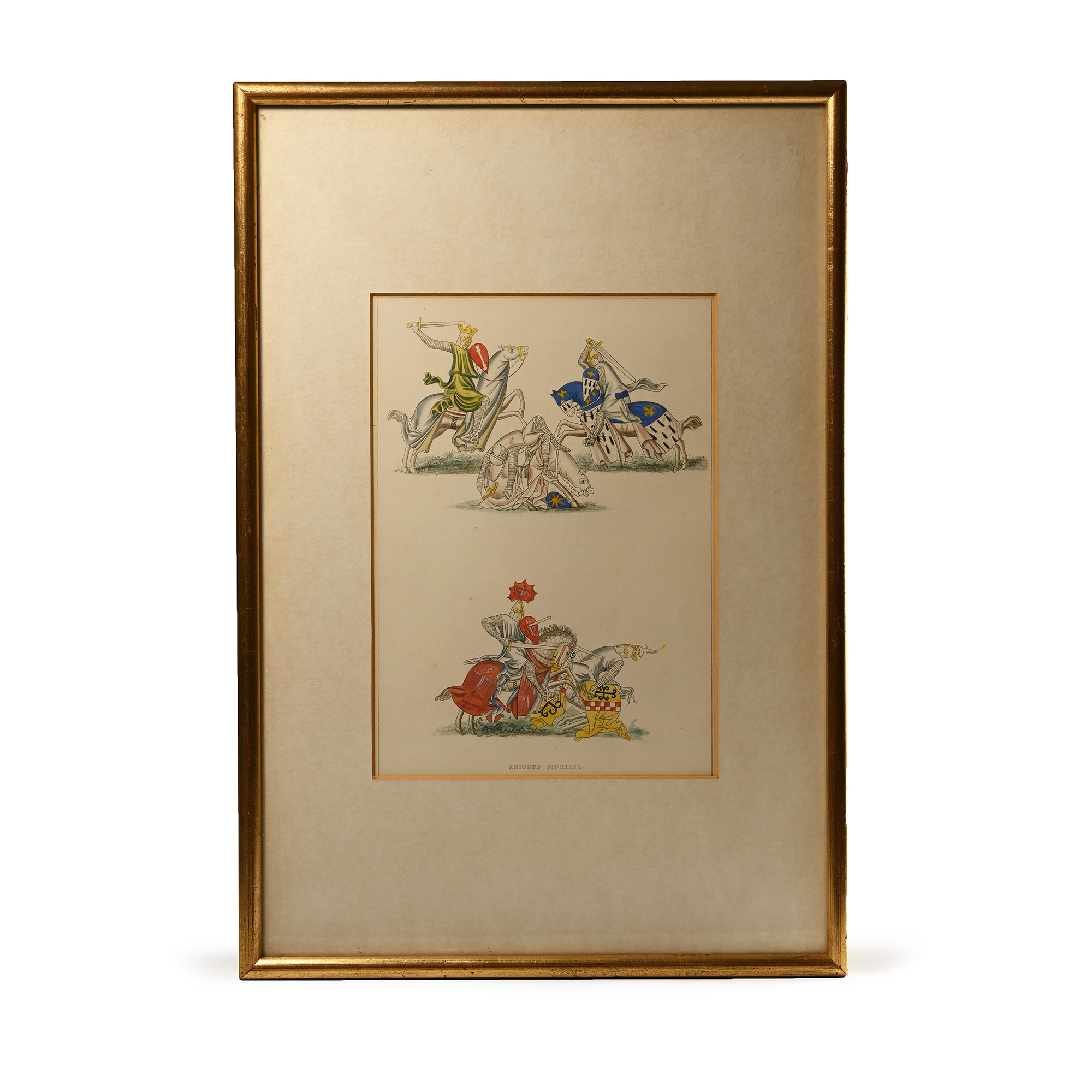 Framed Original Coloured Book Plate with Knights Fighting