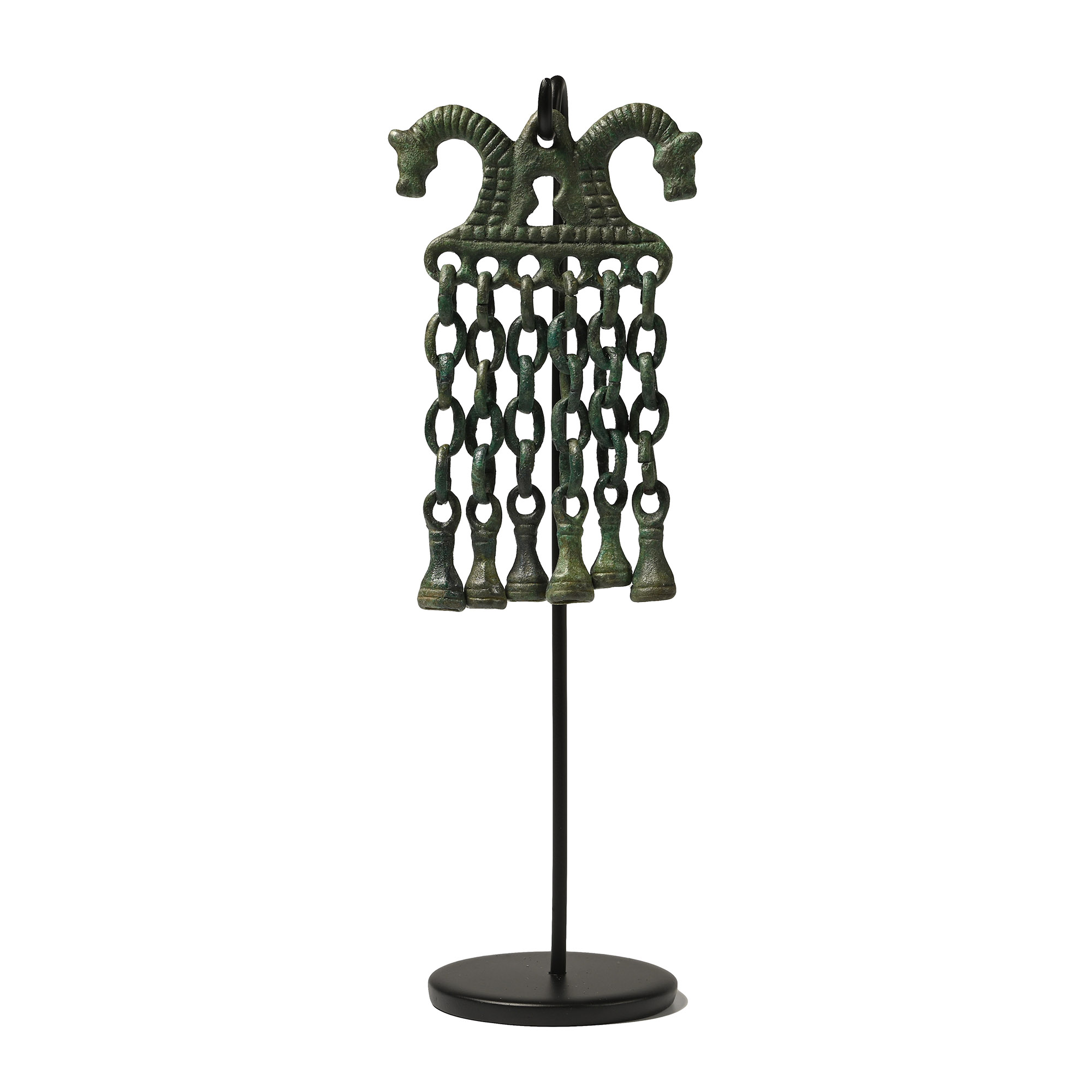 Viking Age Bronze Double Horse Pendant with Bell Dangles