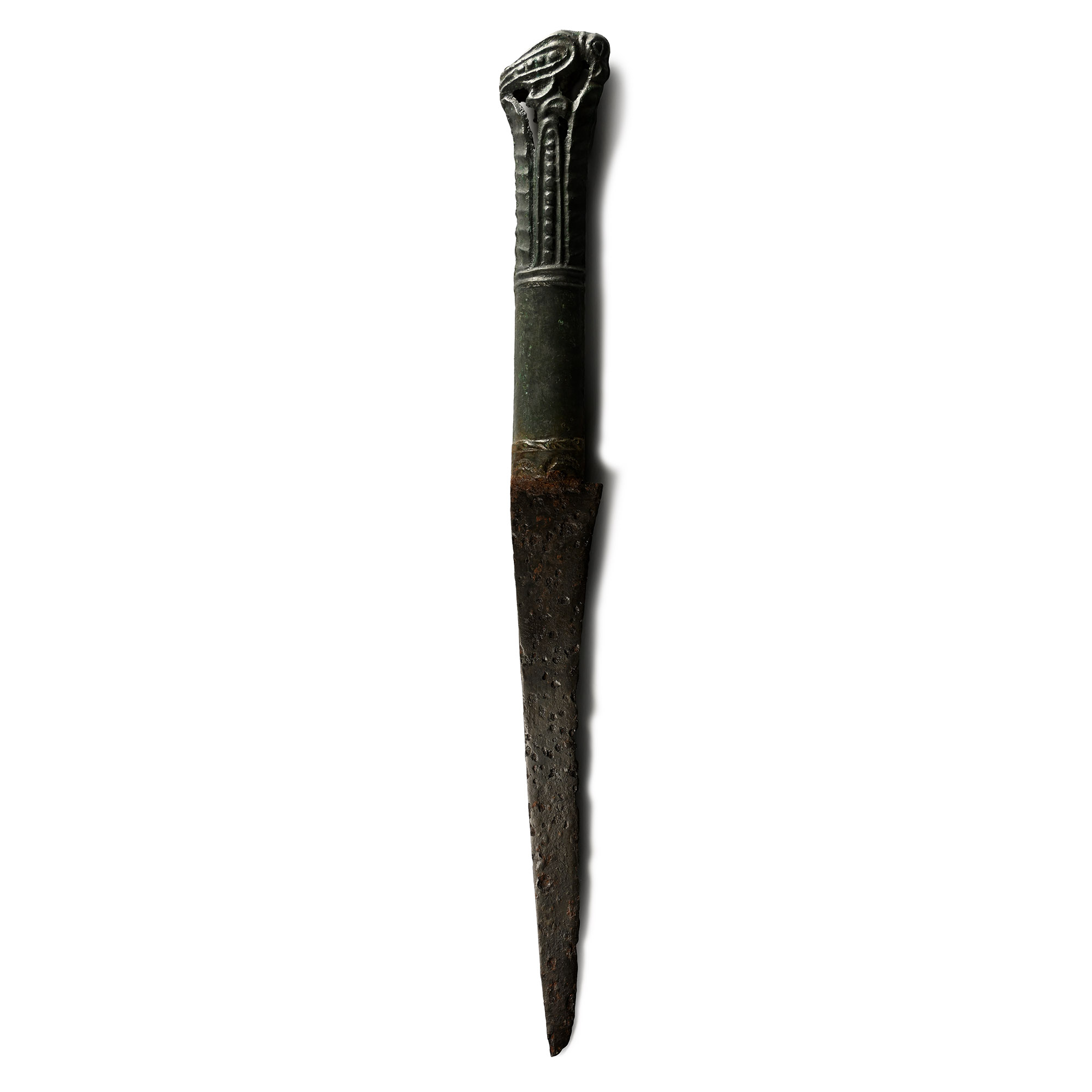 Medieval Bronze Handled Iron Dagger with Raven