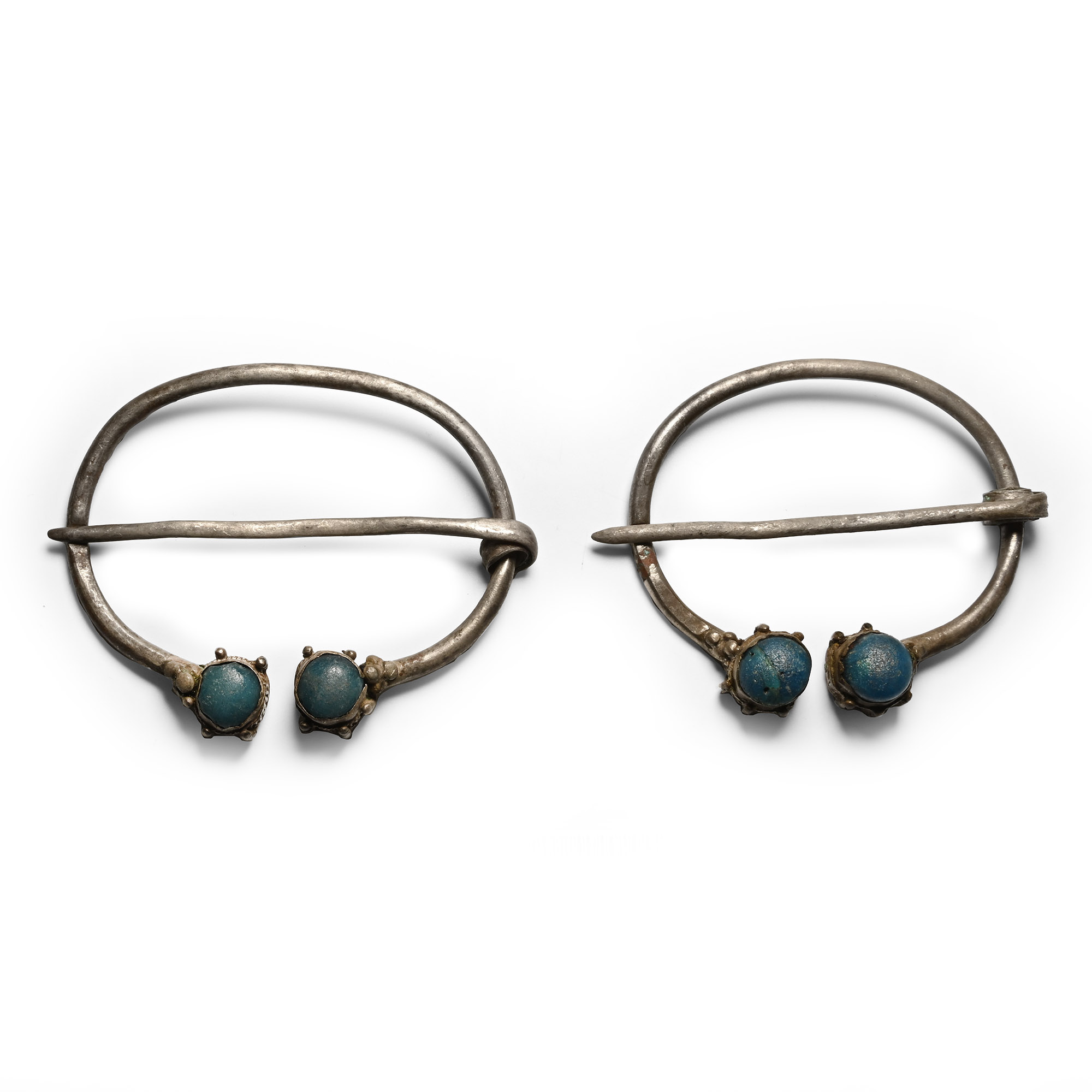 Medieval Silver Jewelled Penannular Brooch Pair