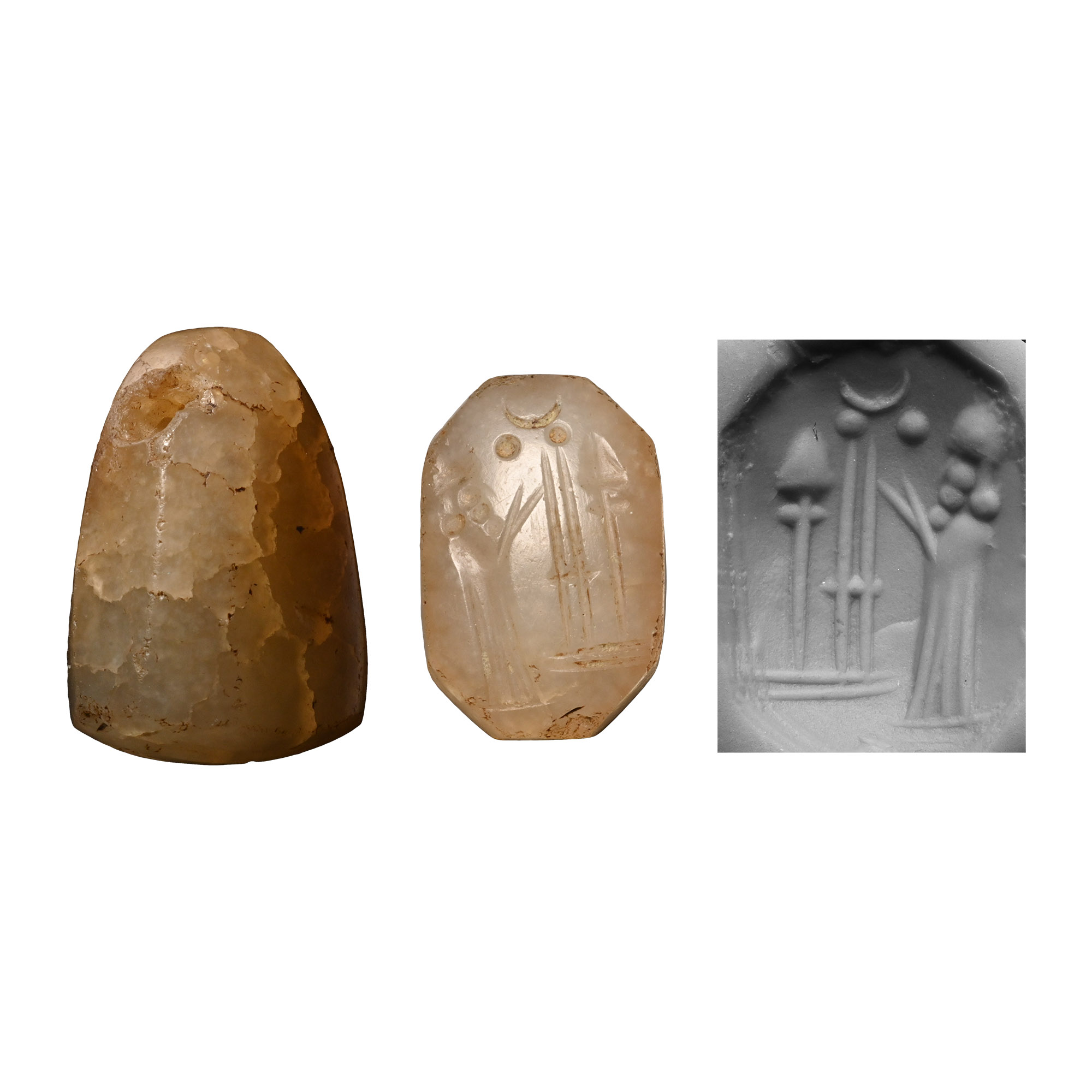 Babylonian Chalcedony Stamp Seal with Cultic Scene