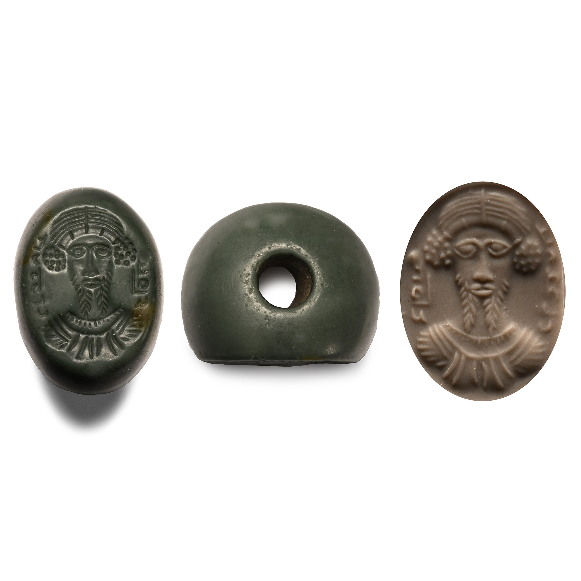 Sasanian Green Jasper Stamp Seal with a Bust and Pahlavi Inscription