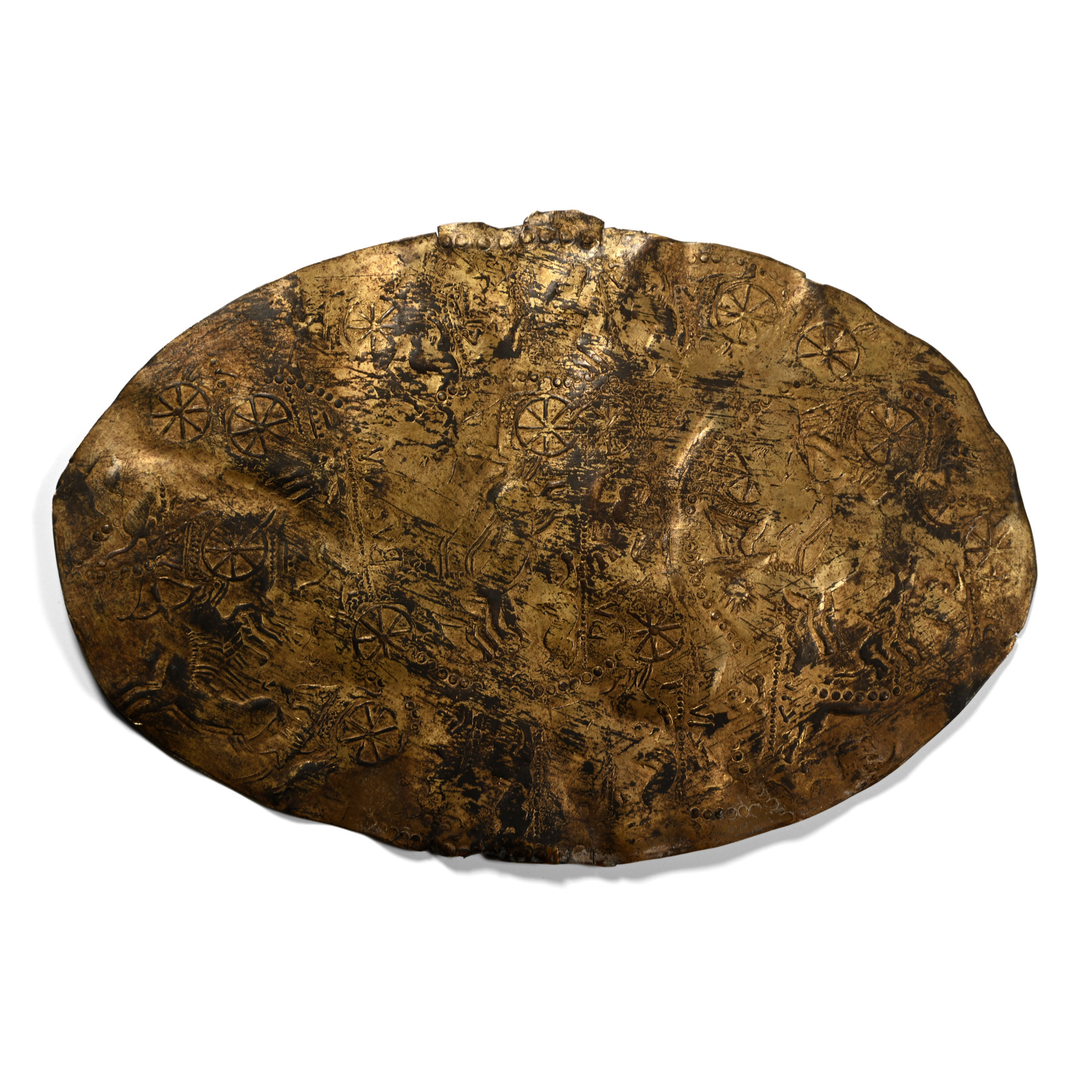 Western Asiatic Gilt Bronze Sheet with Chariots