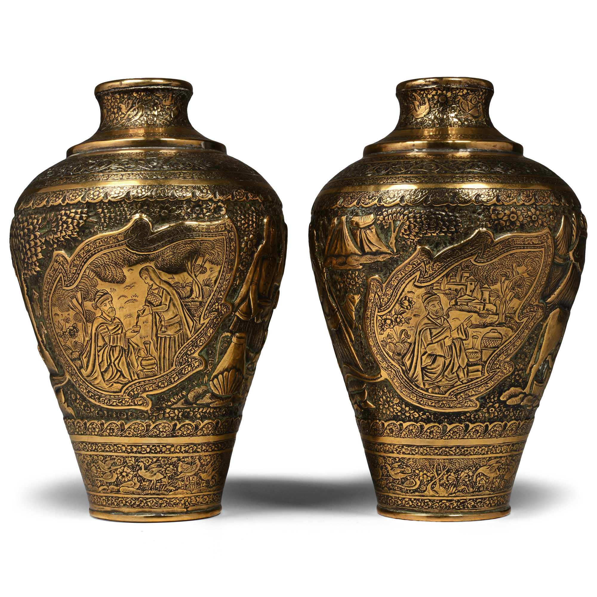 Qajar Hammered Brass Vessel Pair