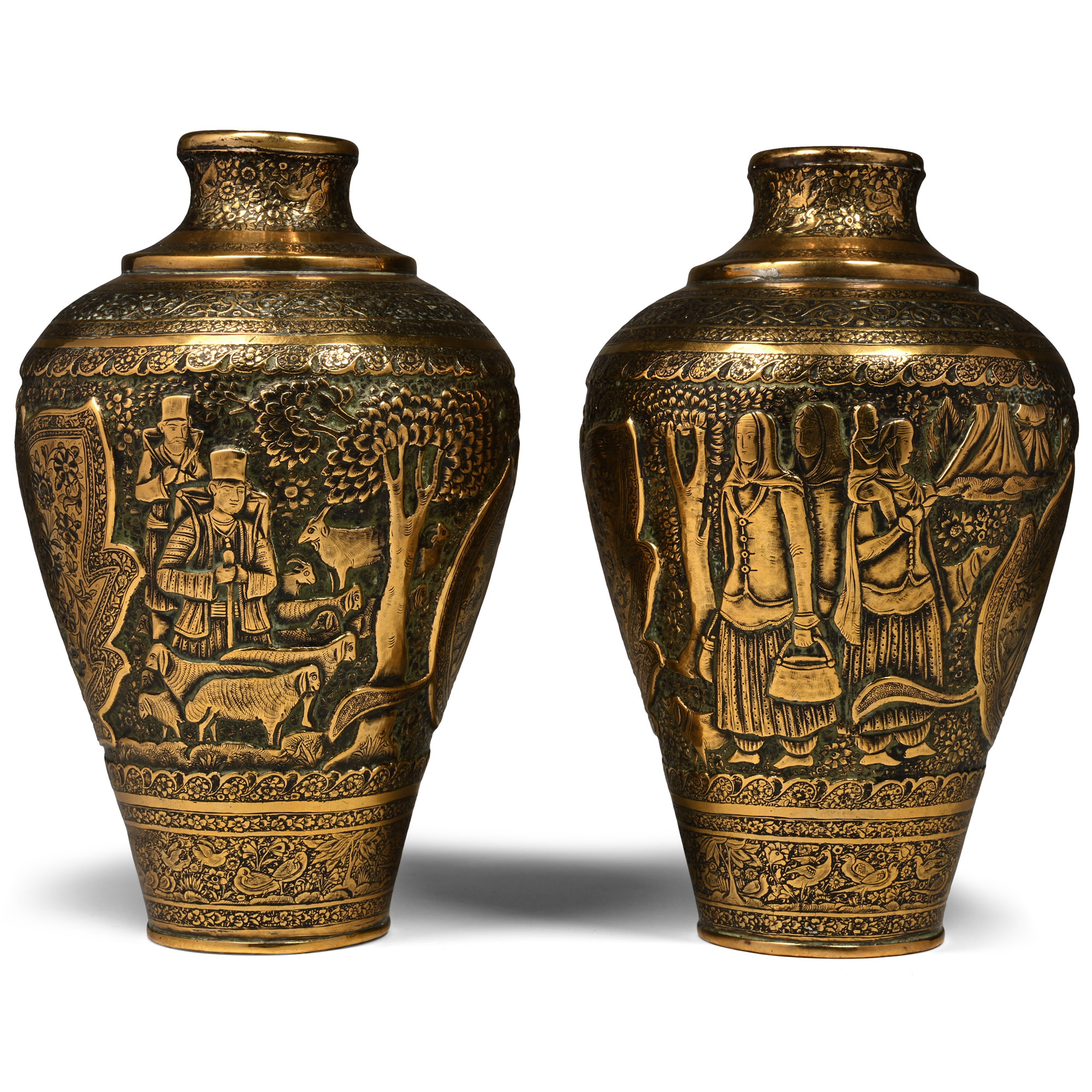 Qajar Hammered Brass Vessel Pair