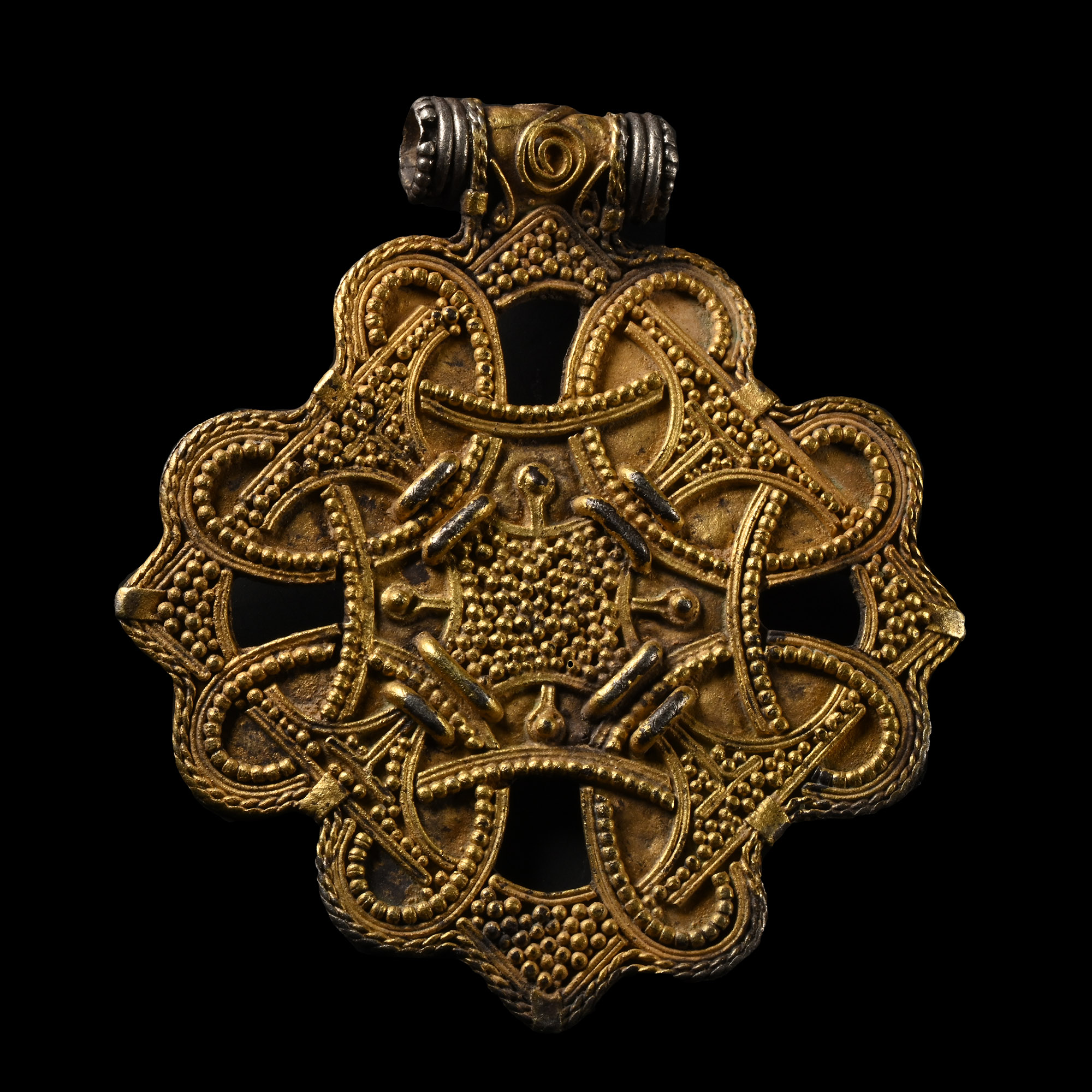 Scandinavian Viking Silver-Gilt Filigree Lozenge-Shaped Pendant