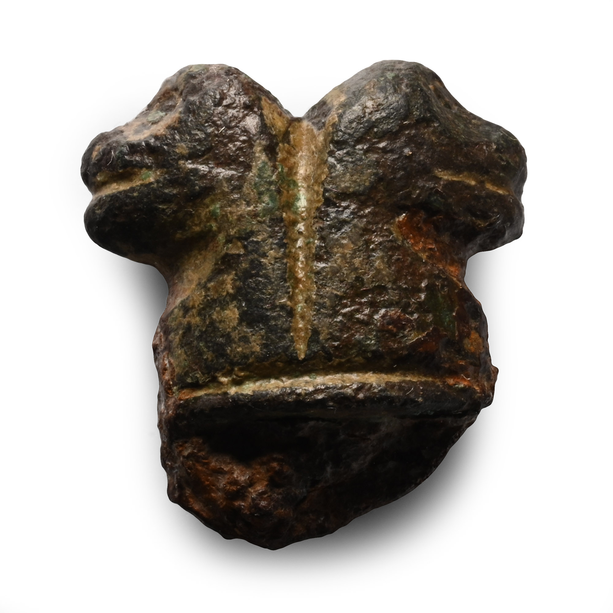 Medieval Bronze Knife Pommel with Beast Heads
