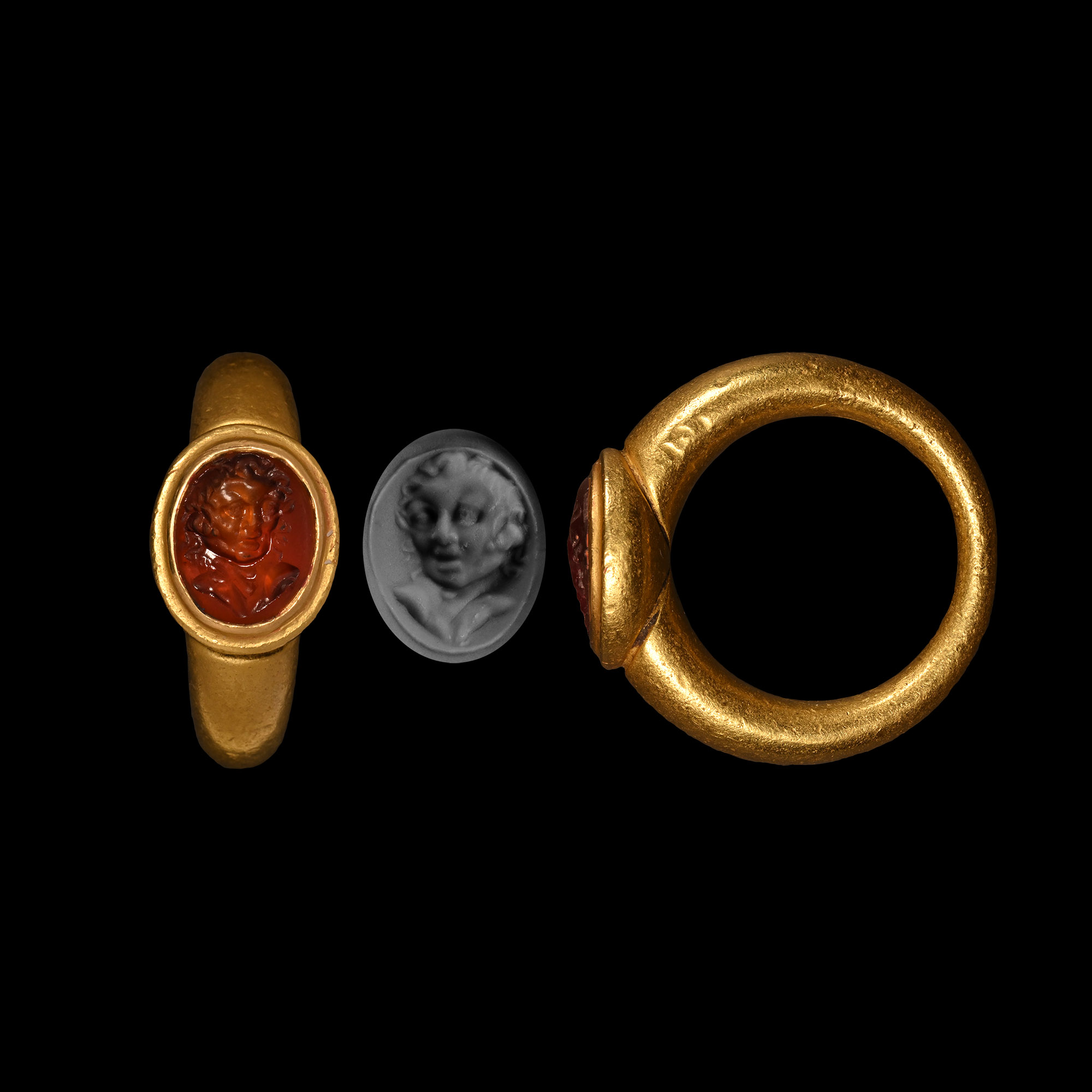 Roman Gold Ring with Satyr Bust Gemstone