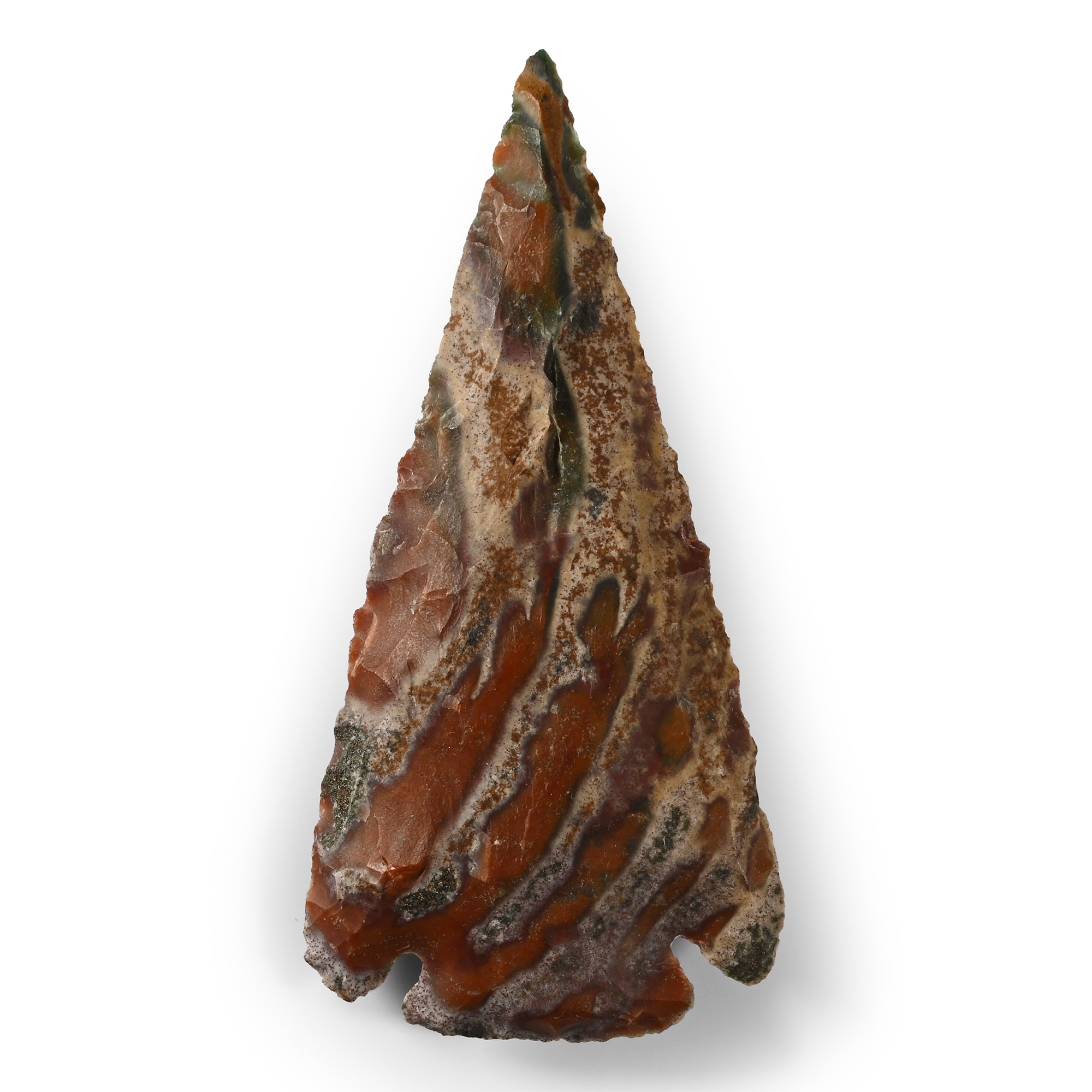 Large Native American Knapped Banded Jasper Notched Arrowhead