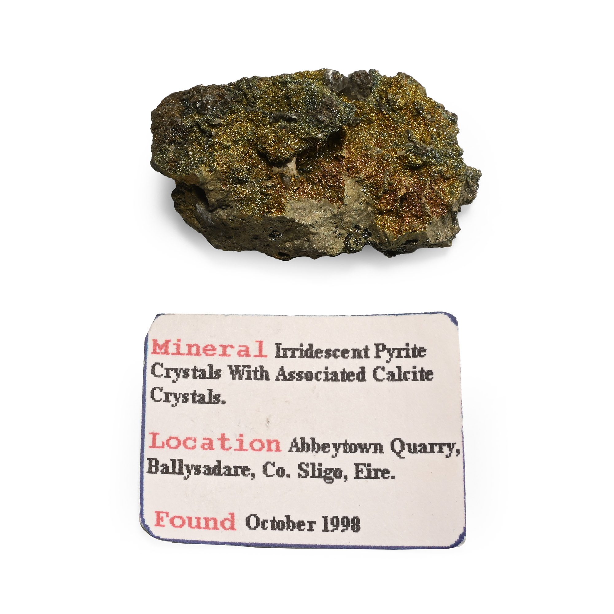 Iridescent Pyrite with Calcite Mineral Specimen