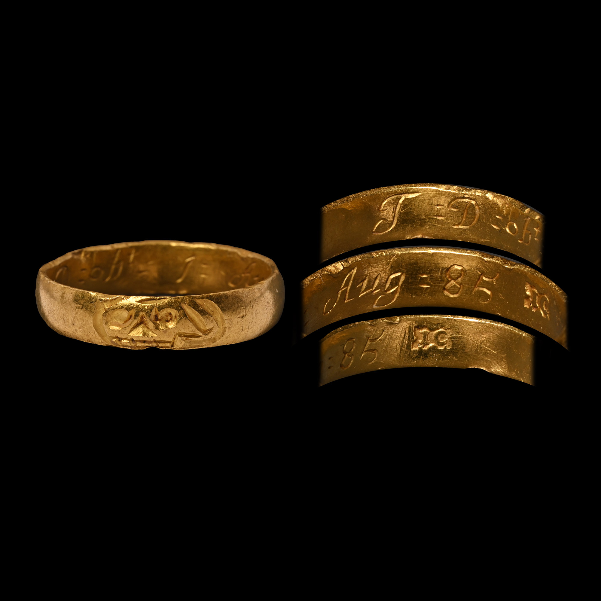 James II Engraved Gold Memento Mori Skull Ring