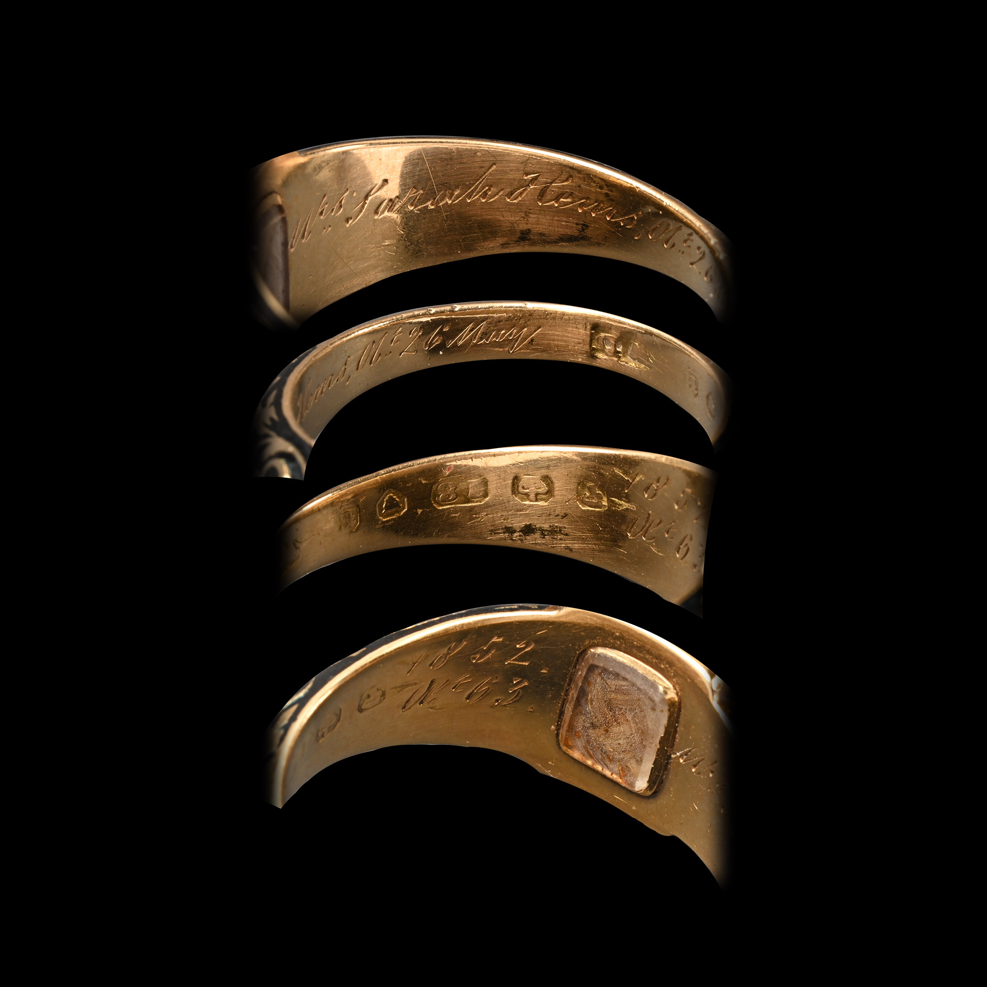 Engraved Gold and Black Enamel Memento Mori Ring